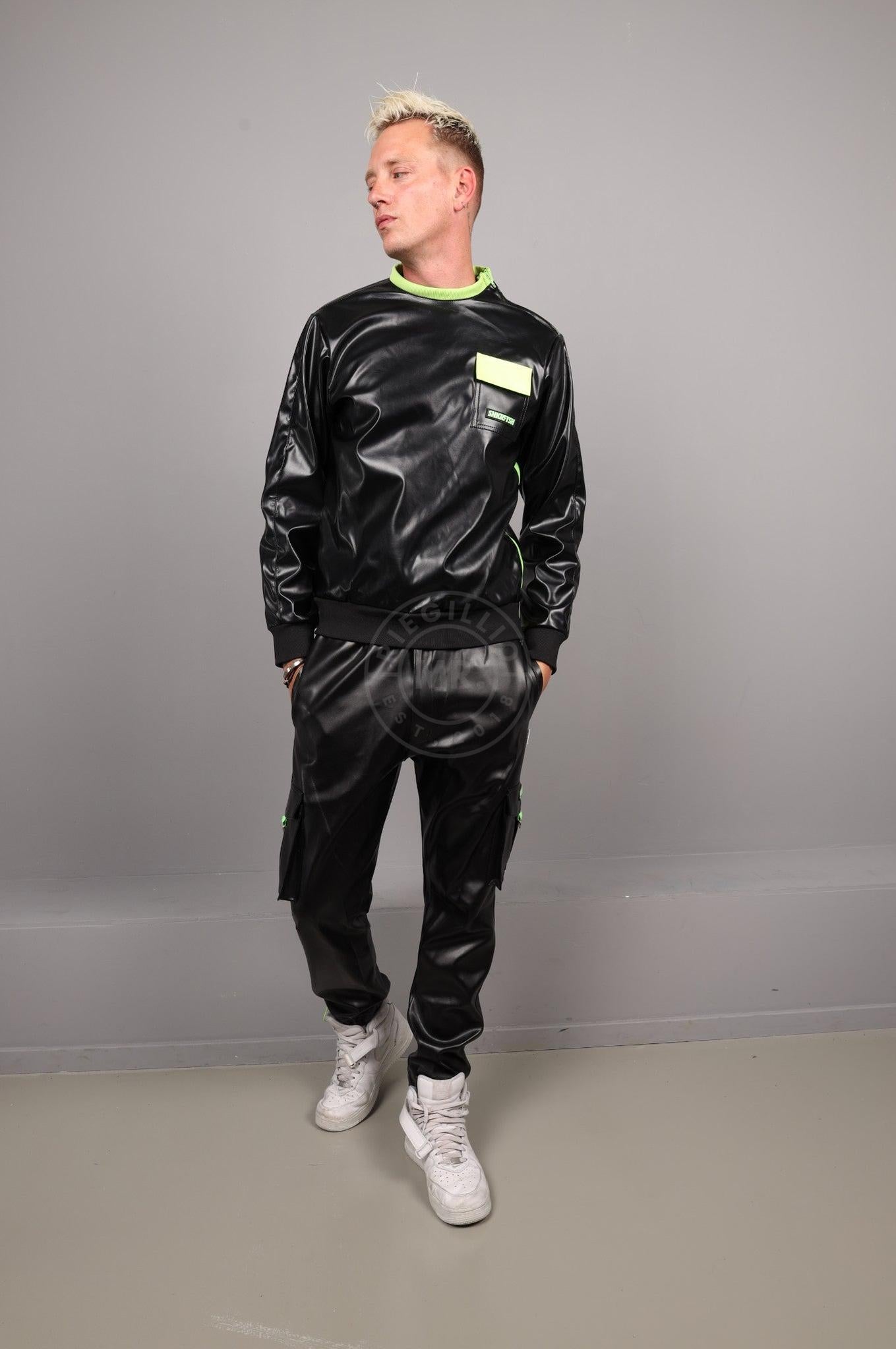SNKRFTSH Black Vegan Leather Sweater - Neon Touch at MR. Riegillio