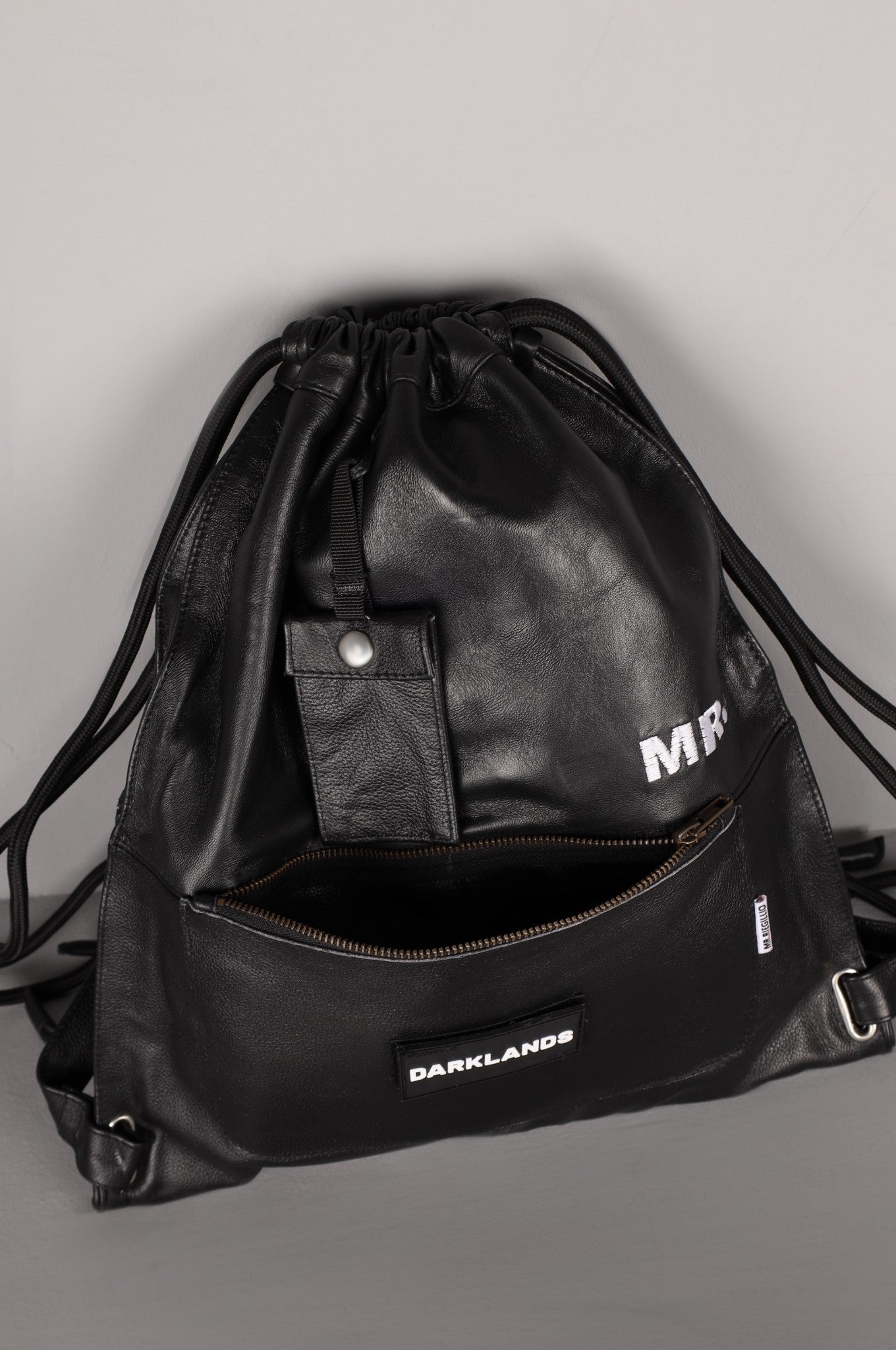 Leather Backpack Full Black - Darklands Patch at MR. Riegillio