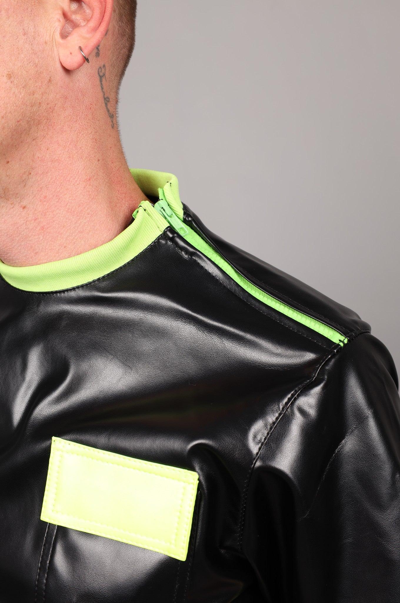 SNKRFTSH Black Vegan Leather T-Shirt - Neon Touch at MR. Riegillio
