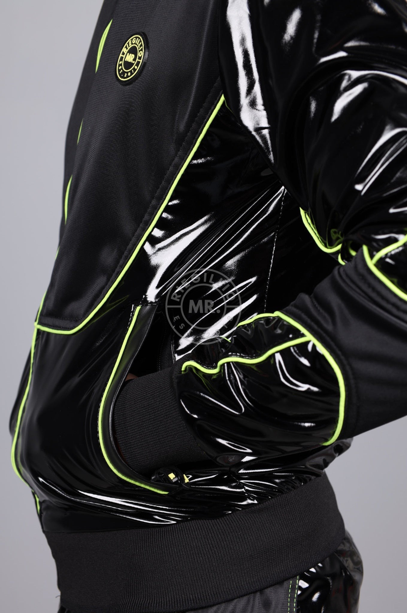 PVC 24 Tracksuit Jacket - Black with Neon Piping at MR. Riegillio