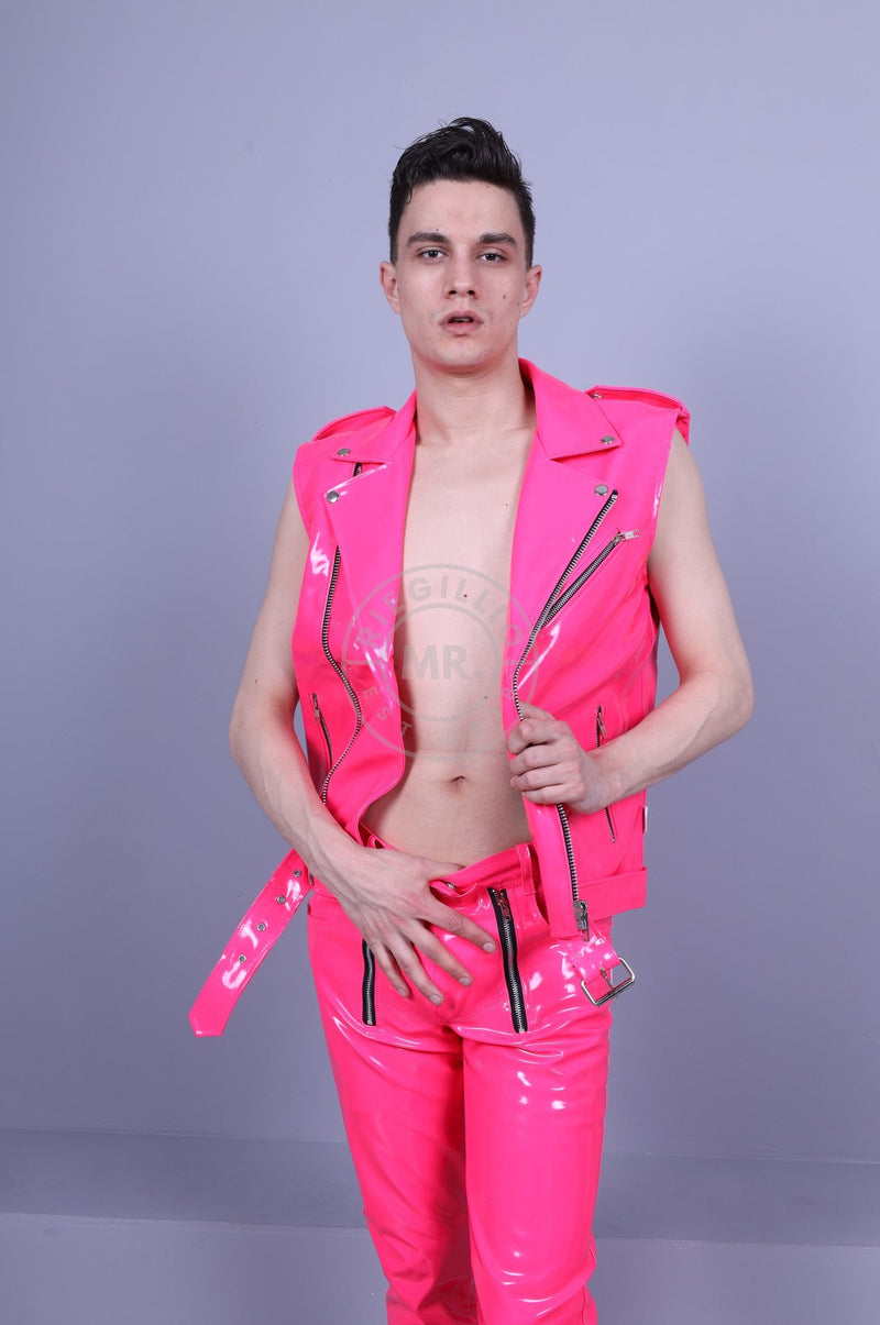 Pink PVC Sleeveless Brando Jacket at MR. Riegillio