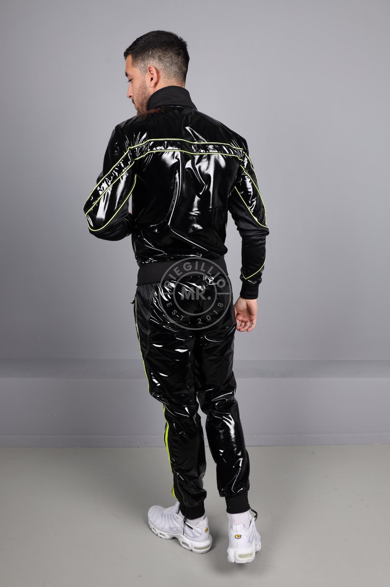 PVC 24 Tracksuit Jacket - Black with Neon Piping at MR. Riegillio