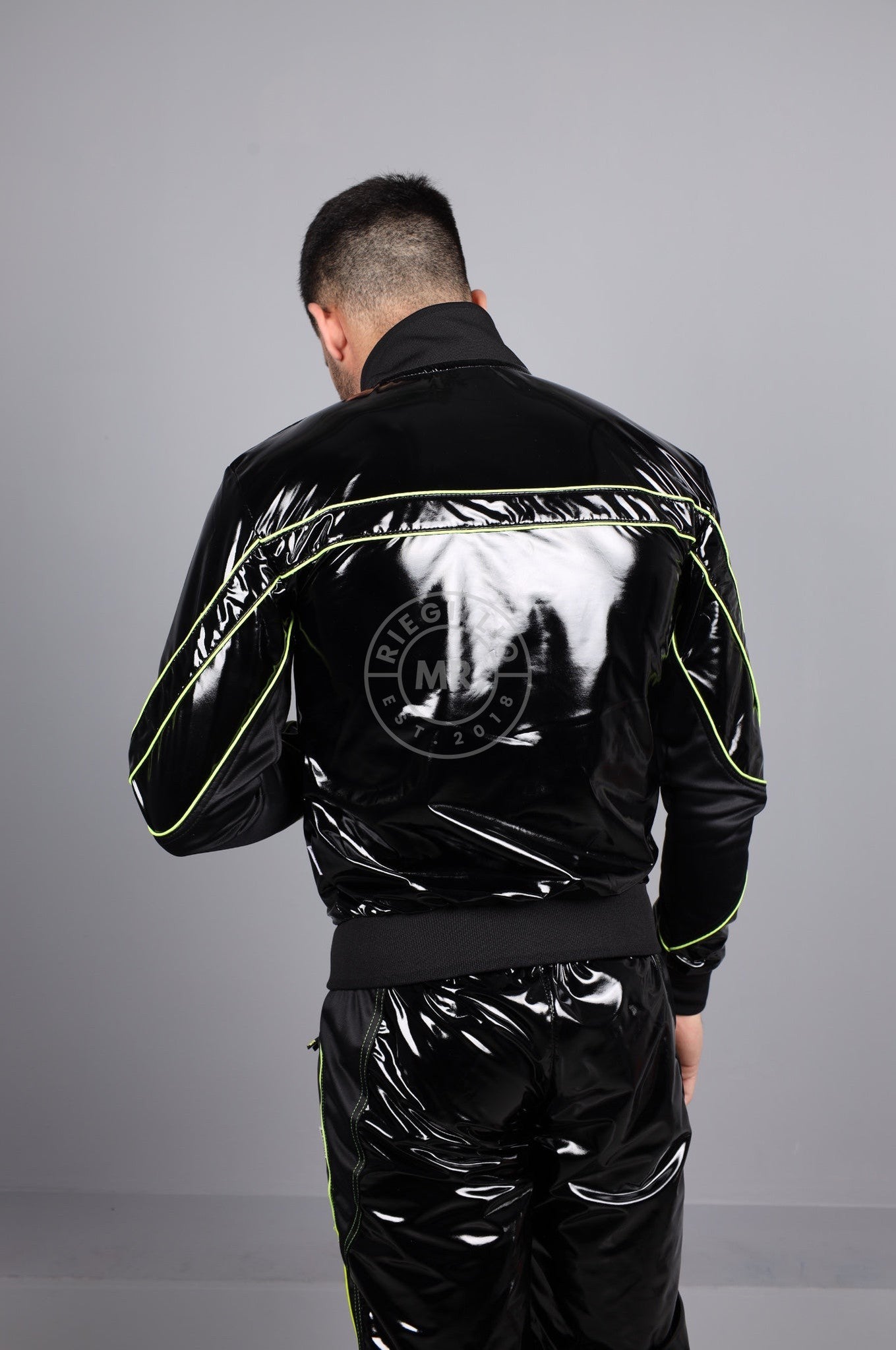 PVC 24 Tracksuit Jacket - Black with Neon Piping at MR. Riegillio