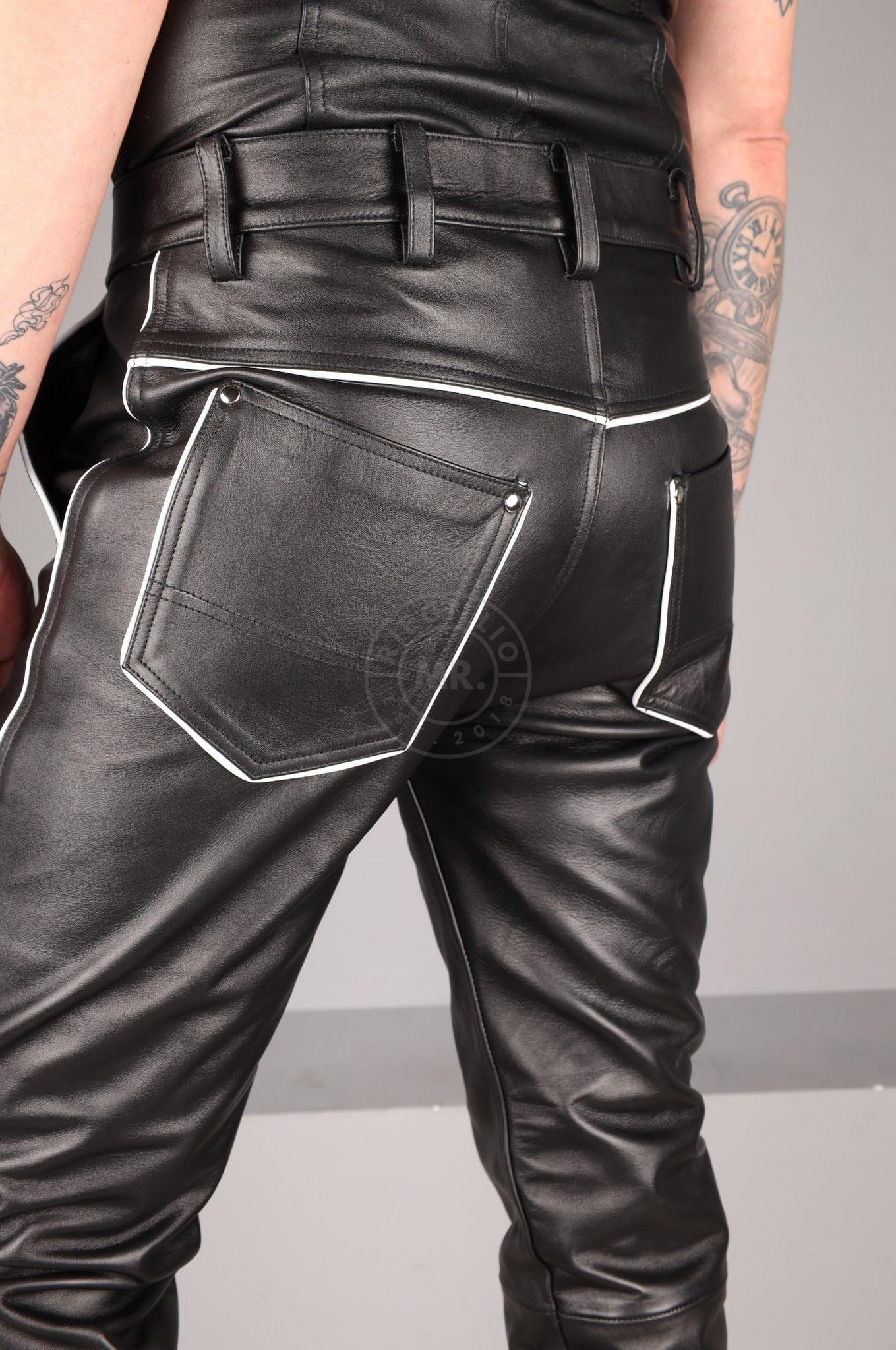 Black Leather 5 Pocket Pants - White Piping at MR. Riegillio