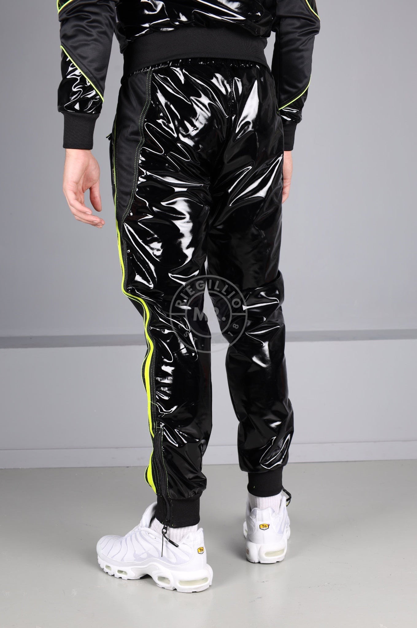 PVC 24 Tracksuit Pants - Black with Neon Piping at MR. Riegillio