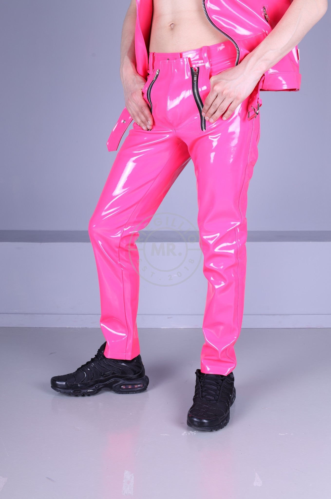 Pink Heavy PVC Pants - Front Zippers
