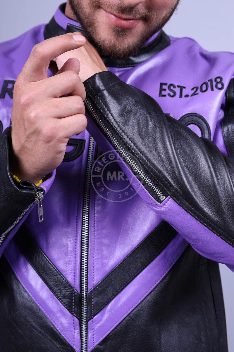 Leather Biker Logo Jacket - Black / Purple