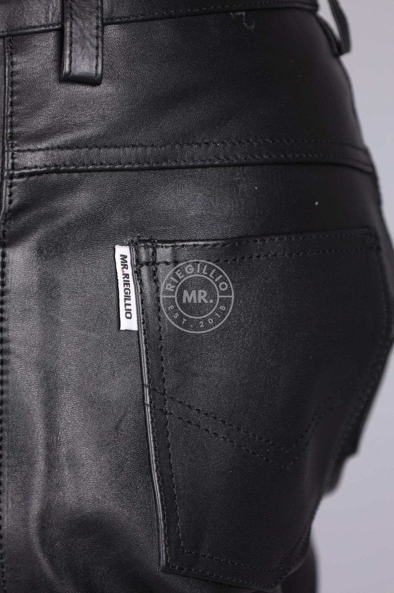 Black Leather 5 Pocket Short at MR. Riegillio