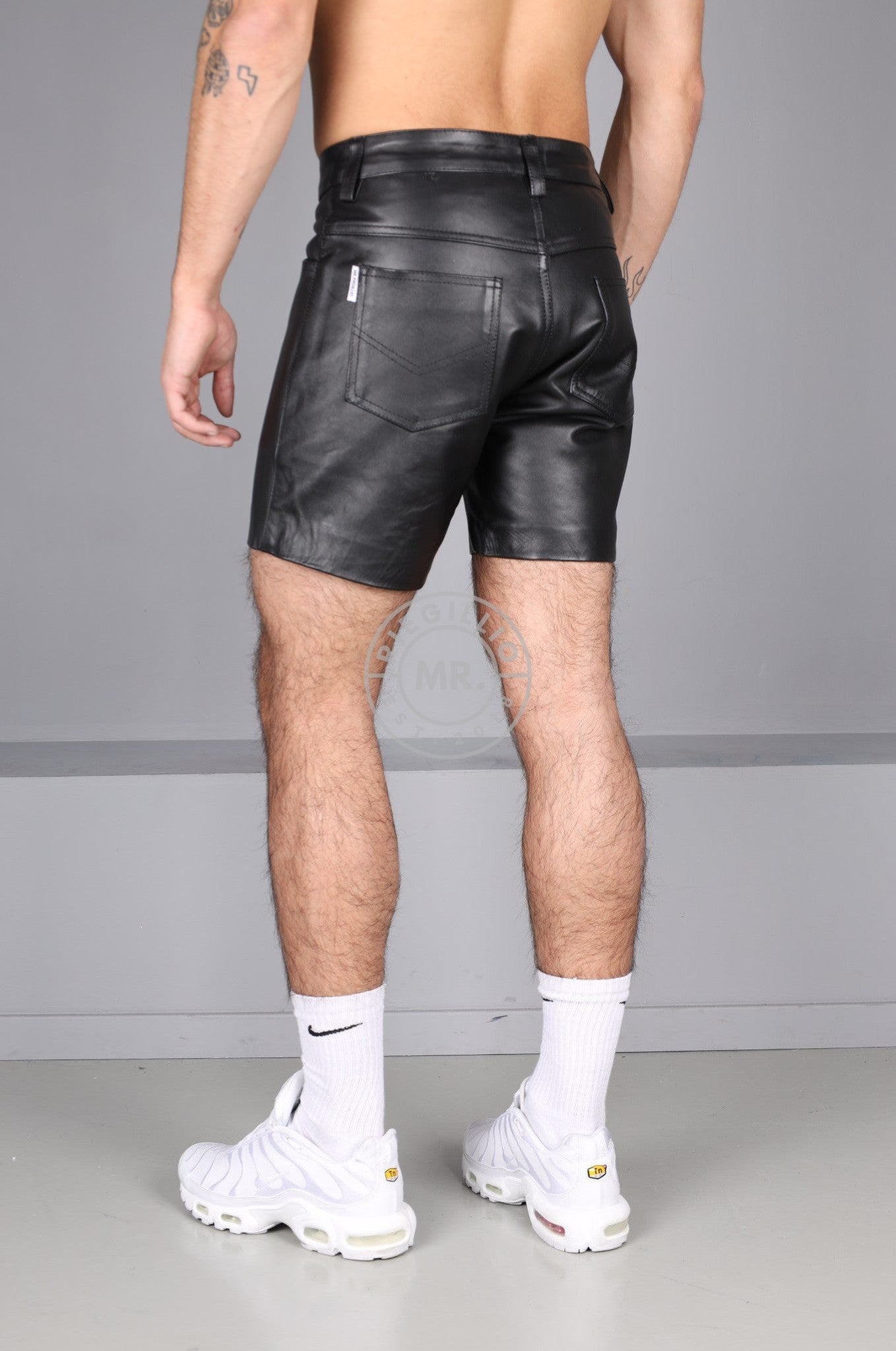 Black Leather 5 Pocket Short at MR. Riegillio