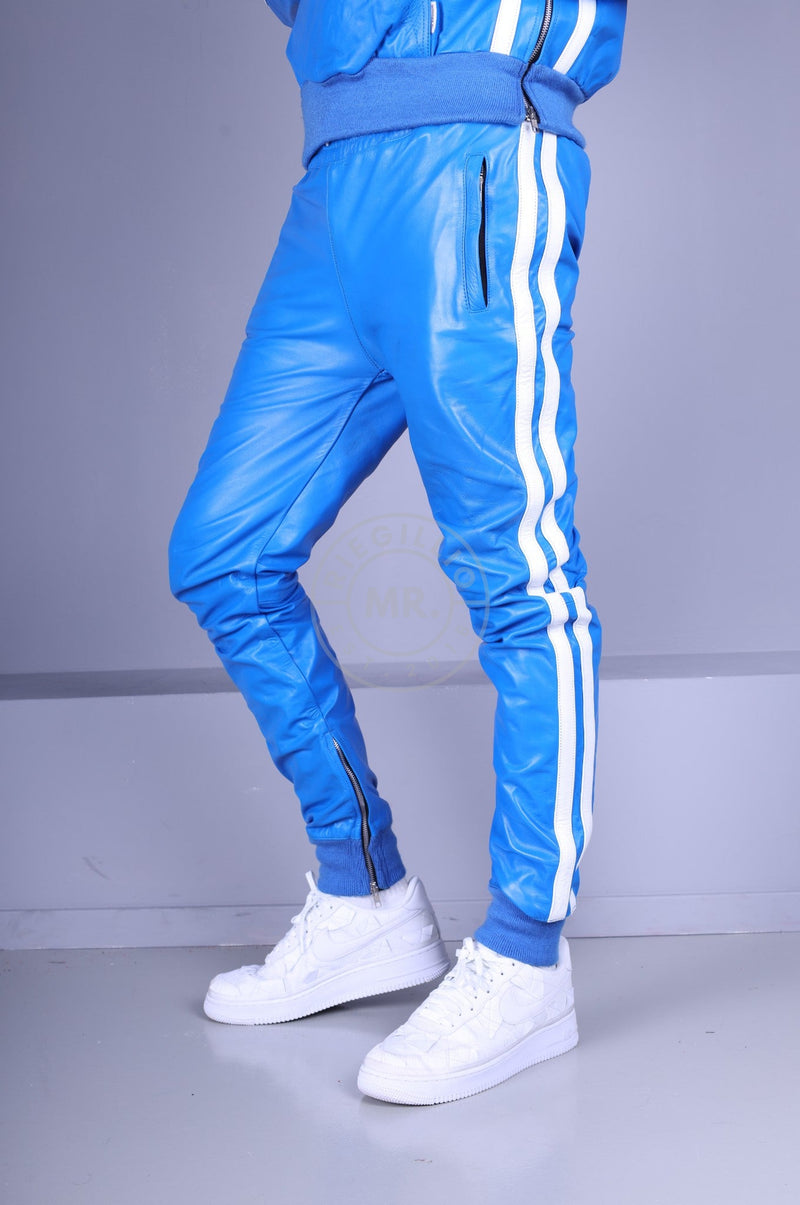 Blue Leather Sports Pants