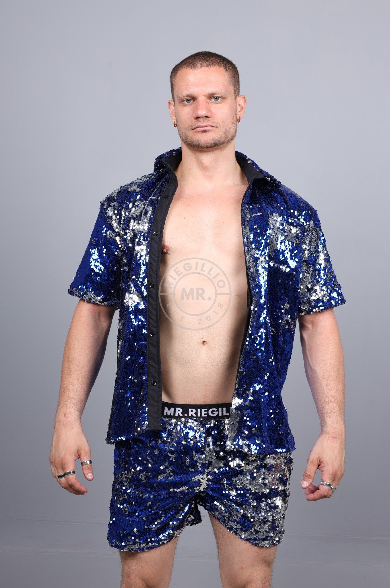 Blue/Silver Sequin Shirt at MR. Riegillio