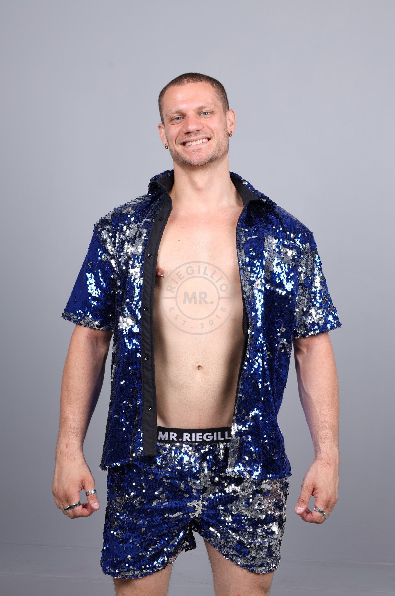 Blue/Silver Sequin Shirt at MR. Riegillio