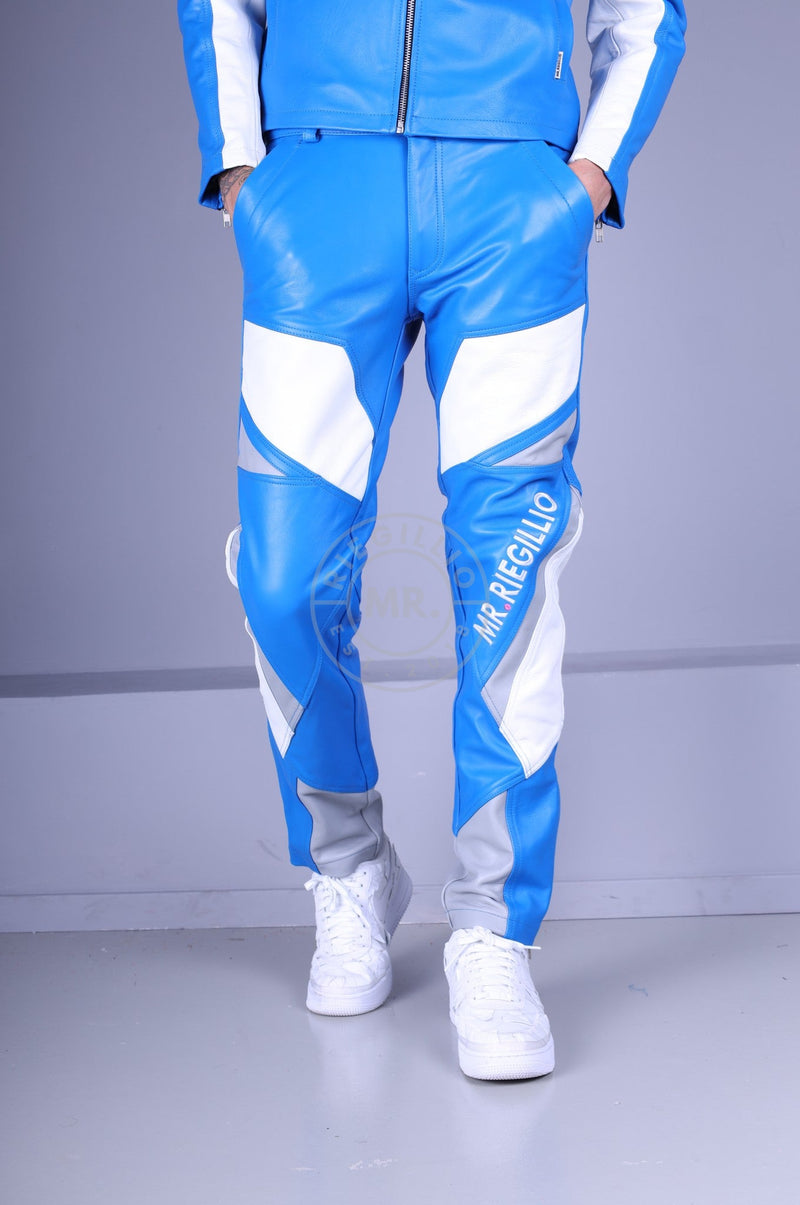 Leather Biker Logo Pants - Blue / White