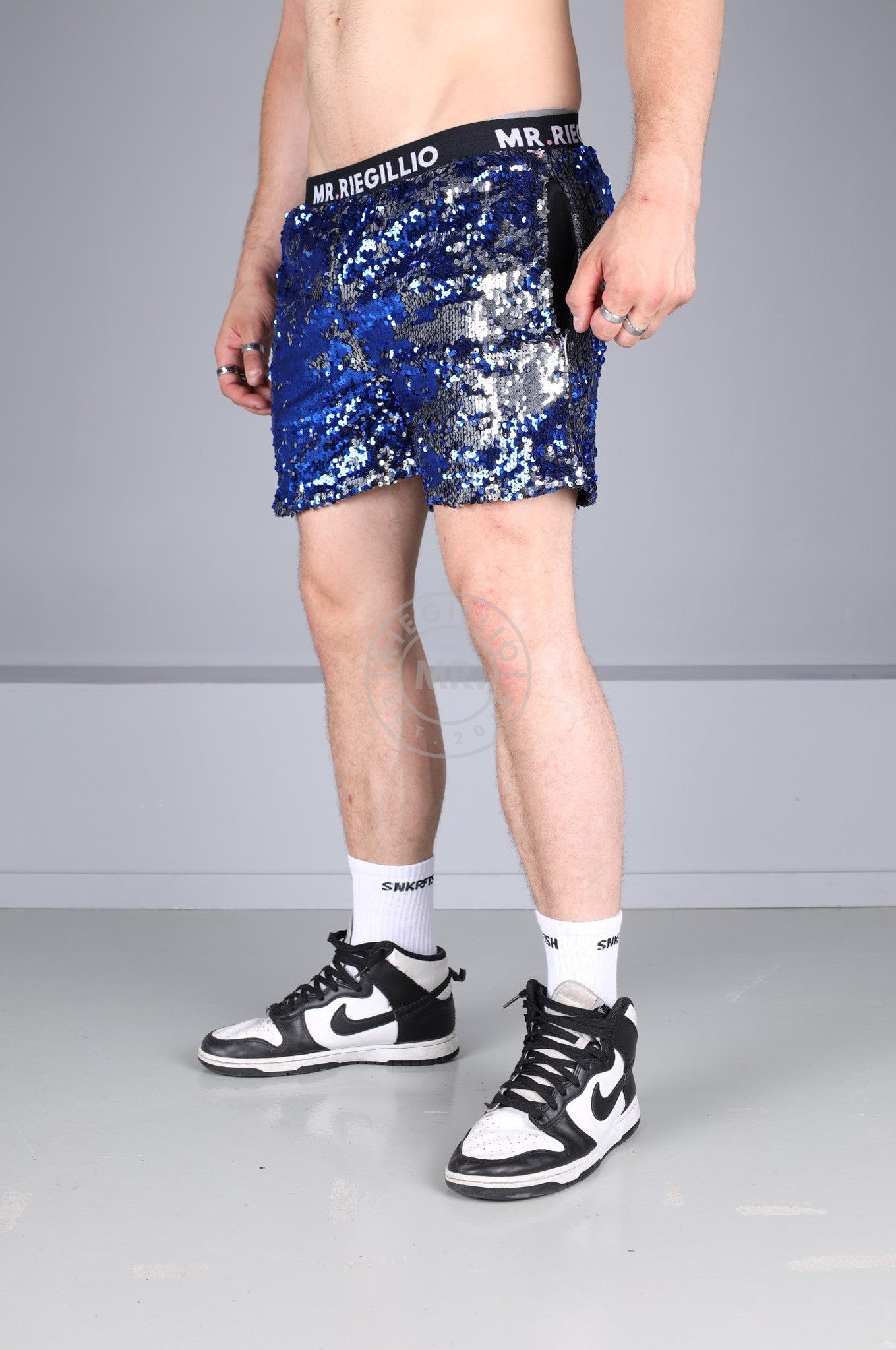 Blue/Silver Sequin Logo Short at MR. Riegillio