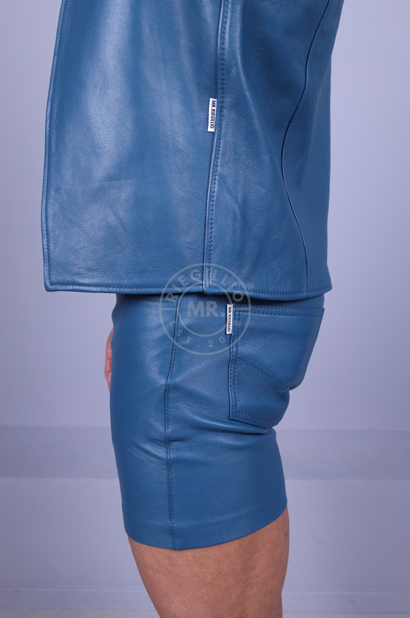 Leather Waistcoat - Jeans Blue at MR. Riegillio