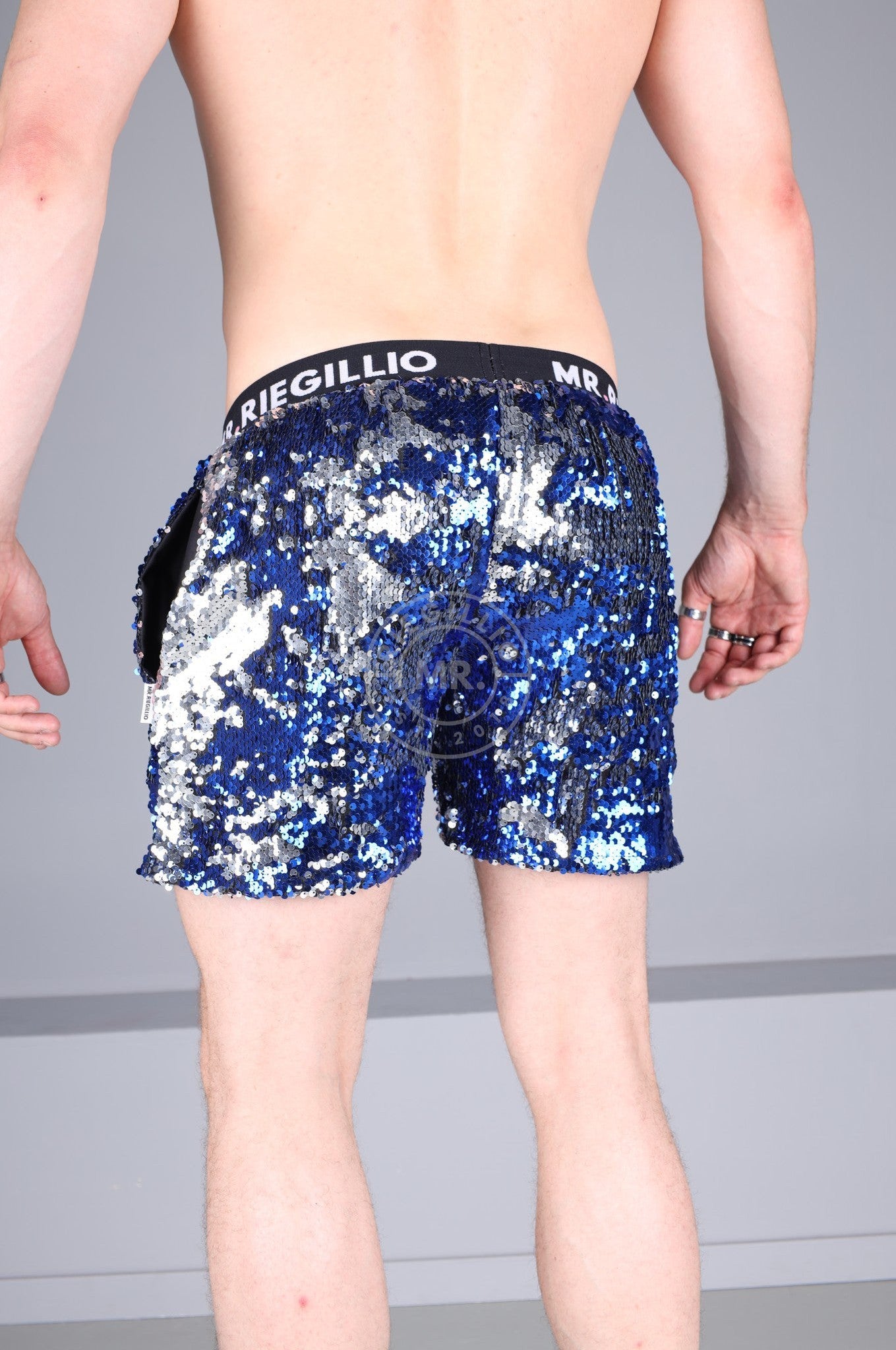 Blue/Silver Sequin Logo Short at MR. Riegillio