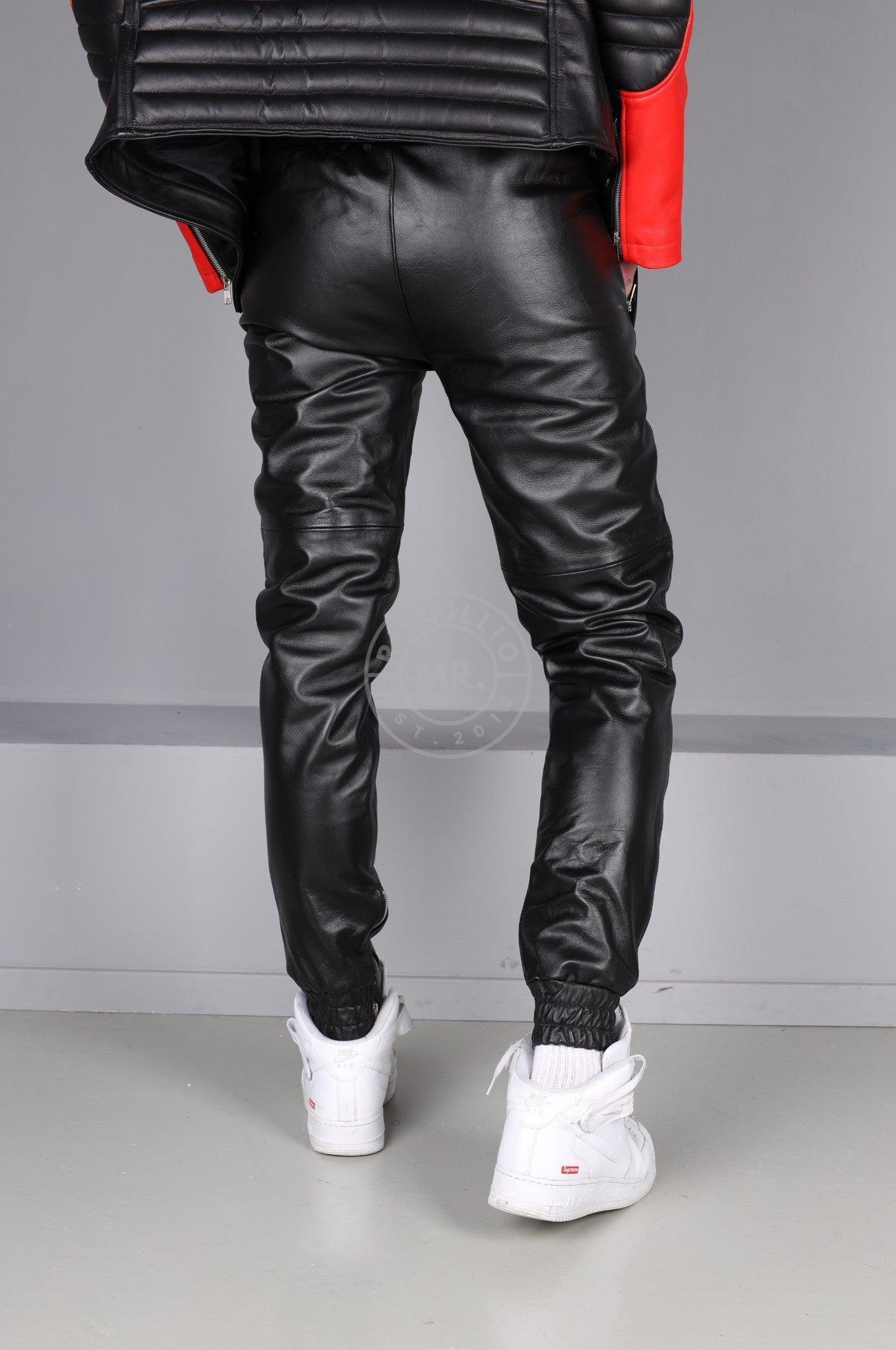 The New Black Leather Tracksuit Pants at MR. Riegillio