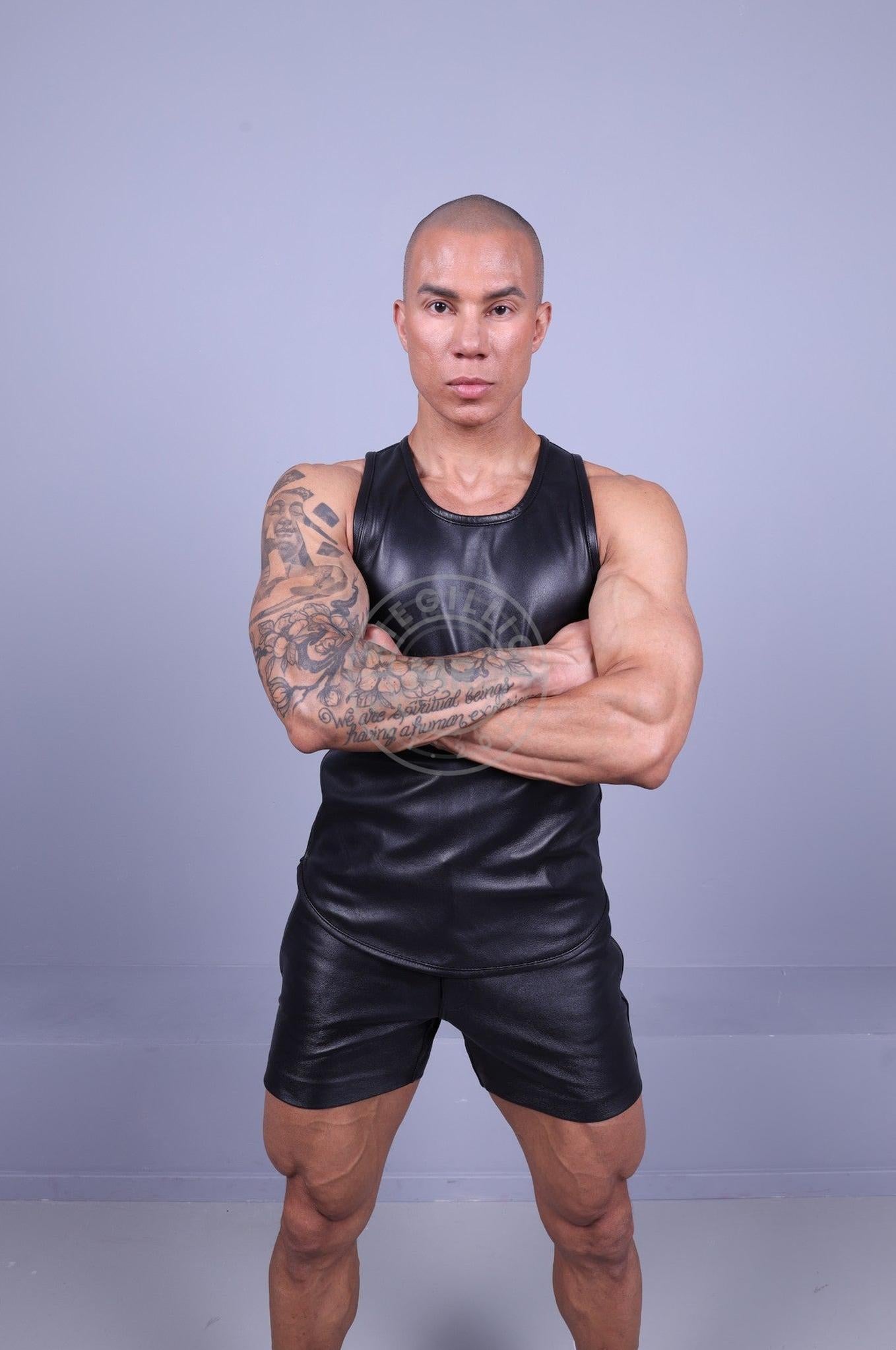 Leather Tank Top - Black Piping at MR. Riegillio