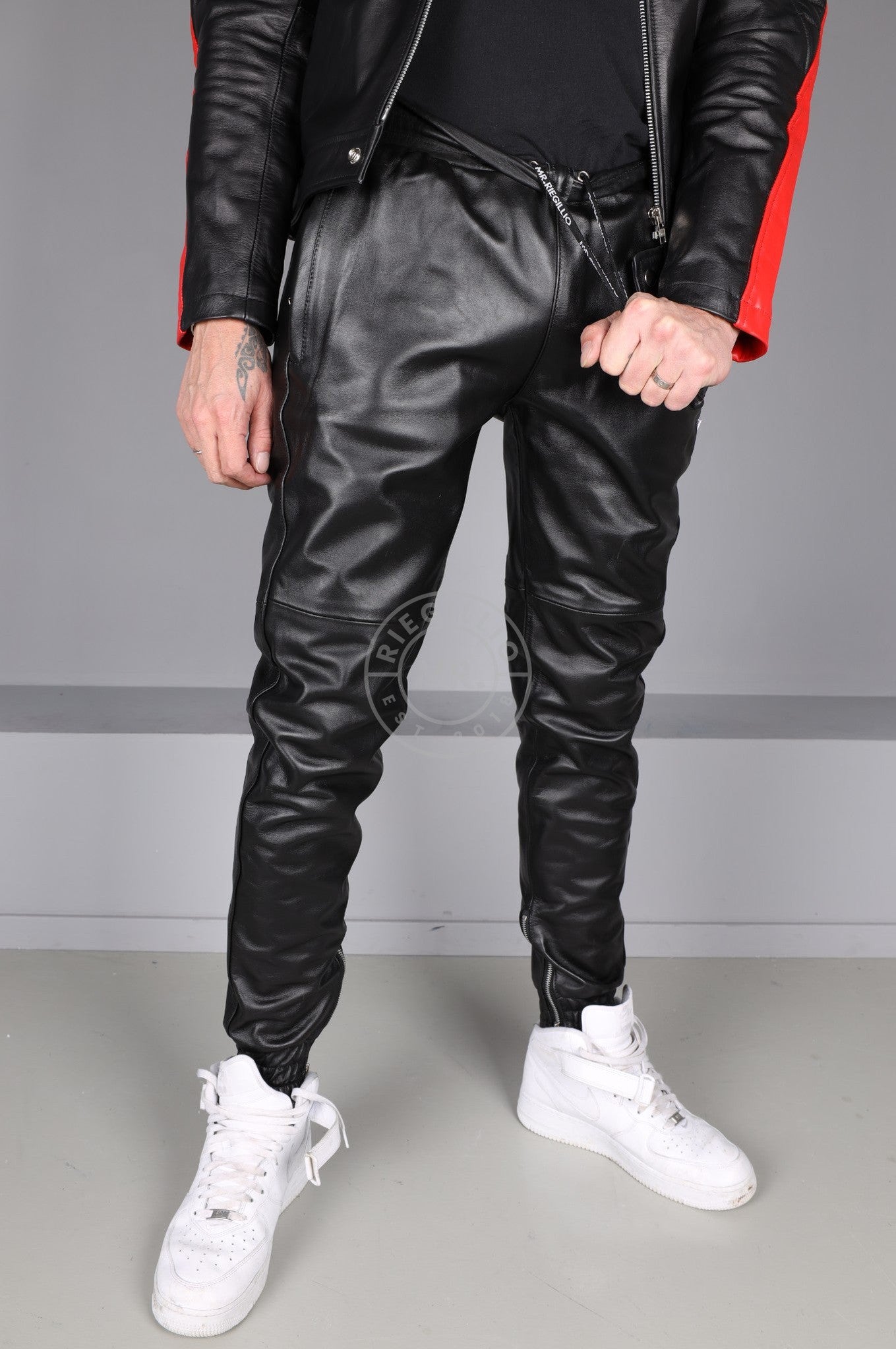 The New Black Leather Tracksuit Pants at MR. Riegillio