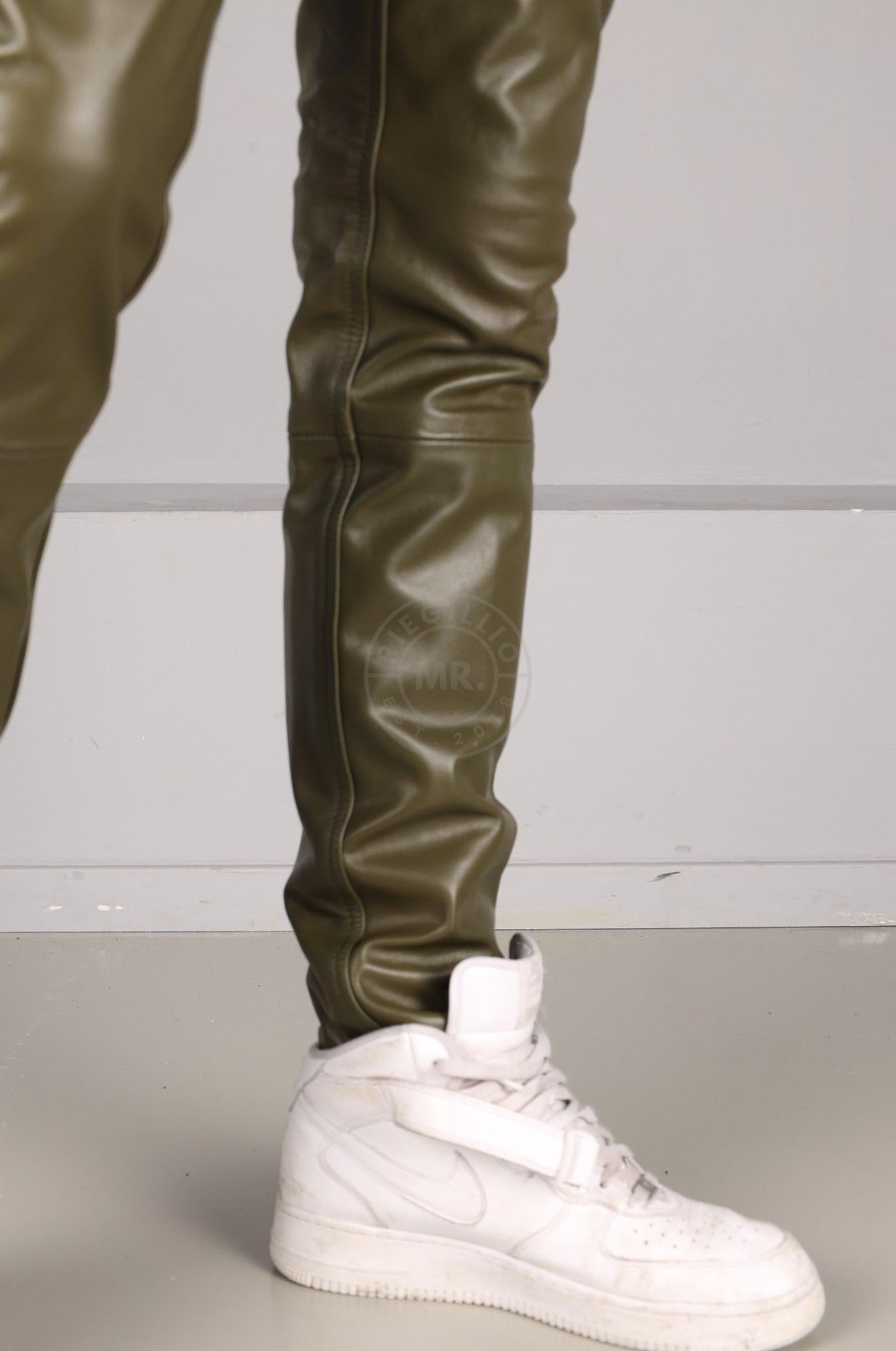 Army Green Leather 5 Pocket Pants at MR. Riegillio
