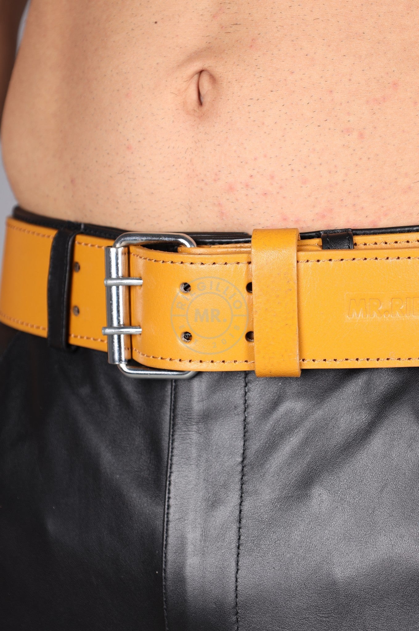 Mustard Yellow Leather Belt at MR. Riegillio