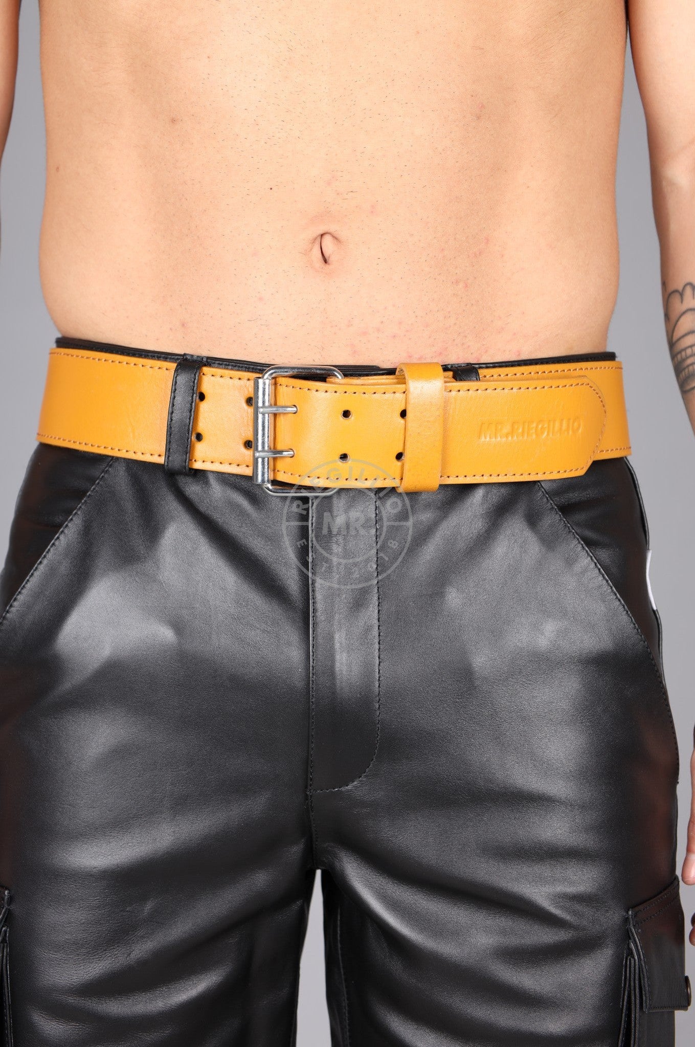 Mustard Yellow Leather Belt at MR. Riegillio