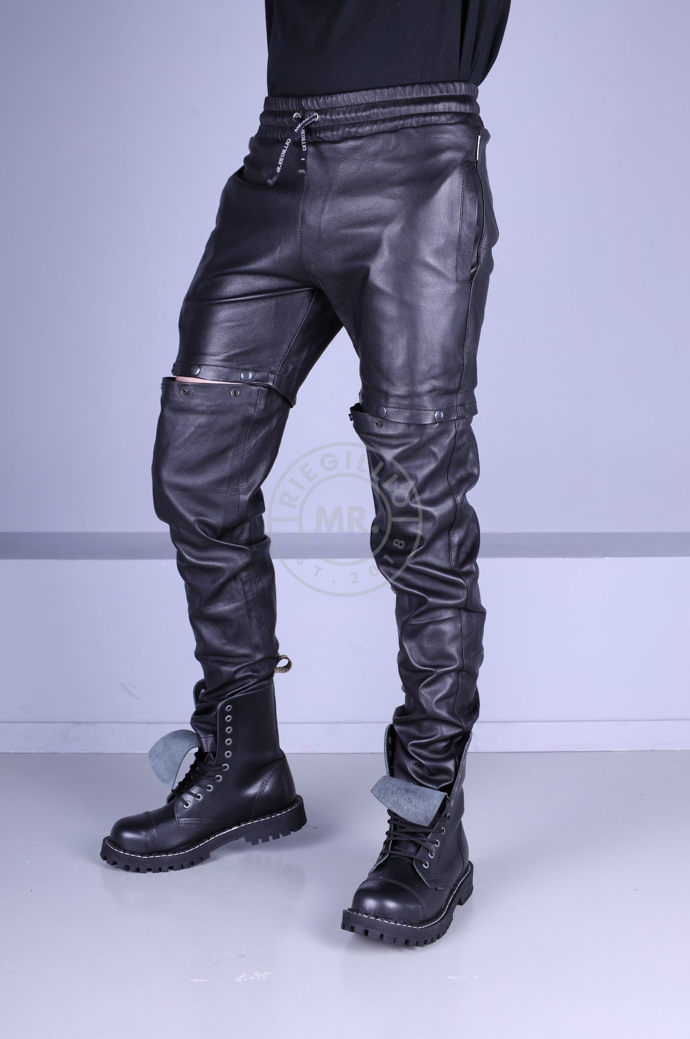 Black Leather Button Down Pants by MR. Riegillio