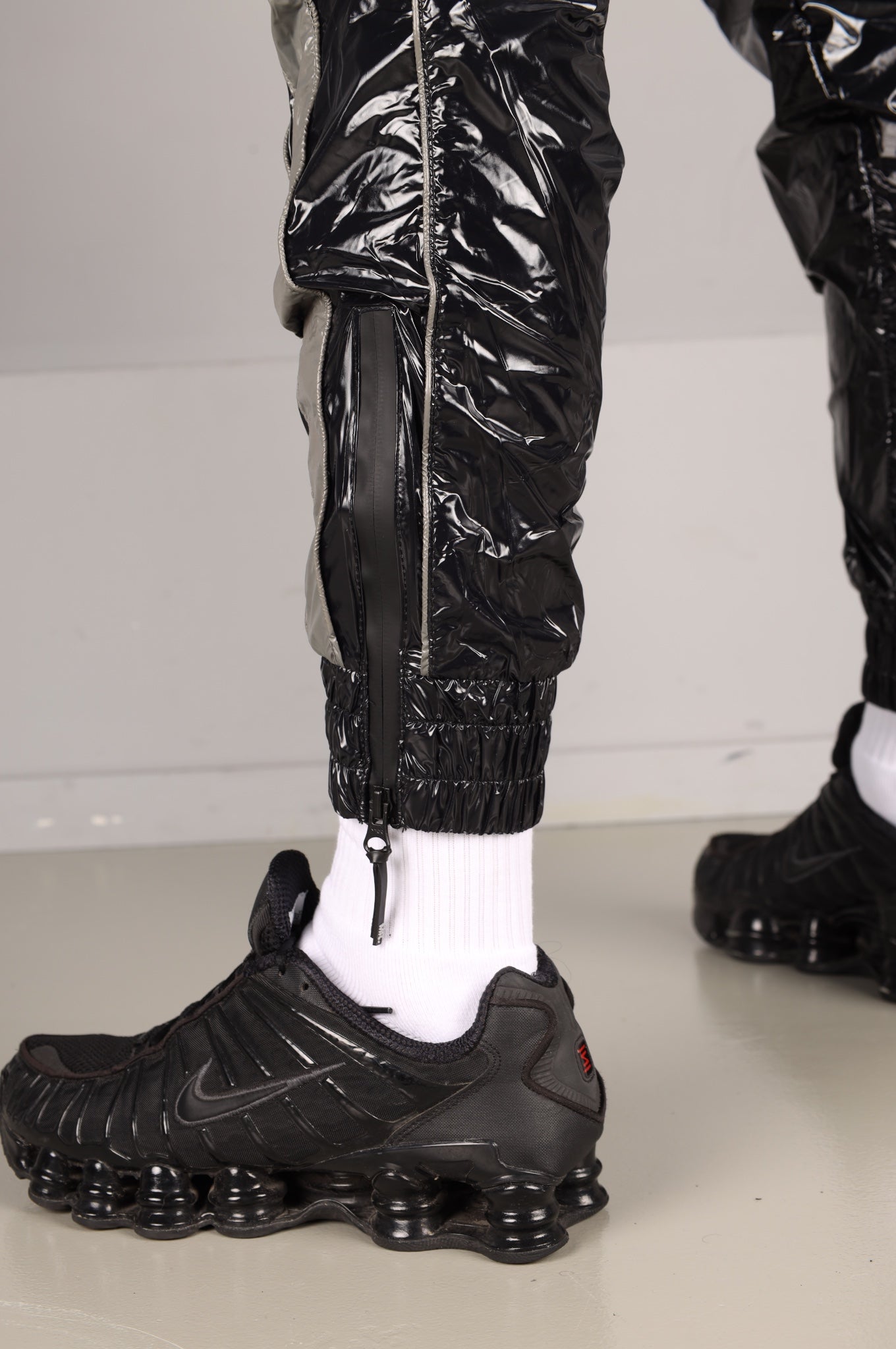 Shiny Nylon BASE Tracksuit Pants - Grey at MR. Riegillio