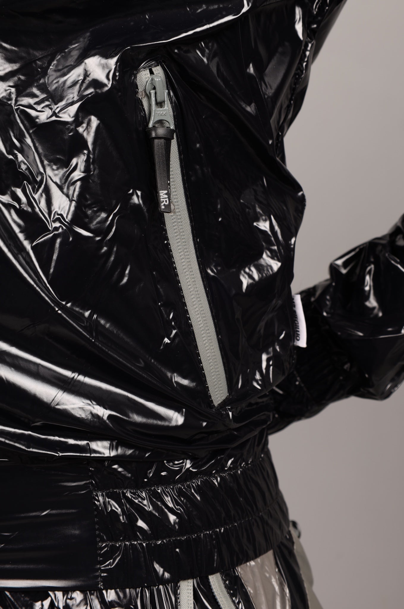 Shiny Nylon BASE Tracksuit Jacket - Grey at MR. Riegillio