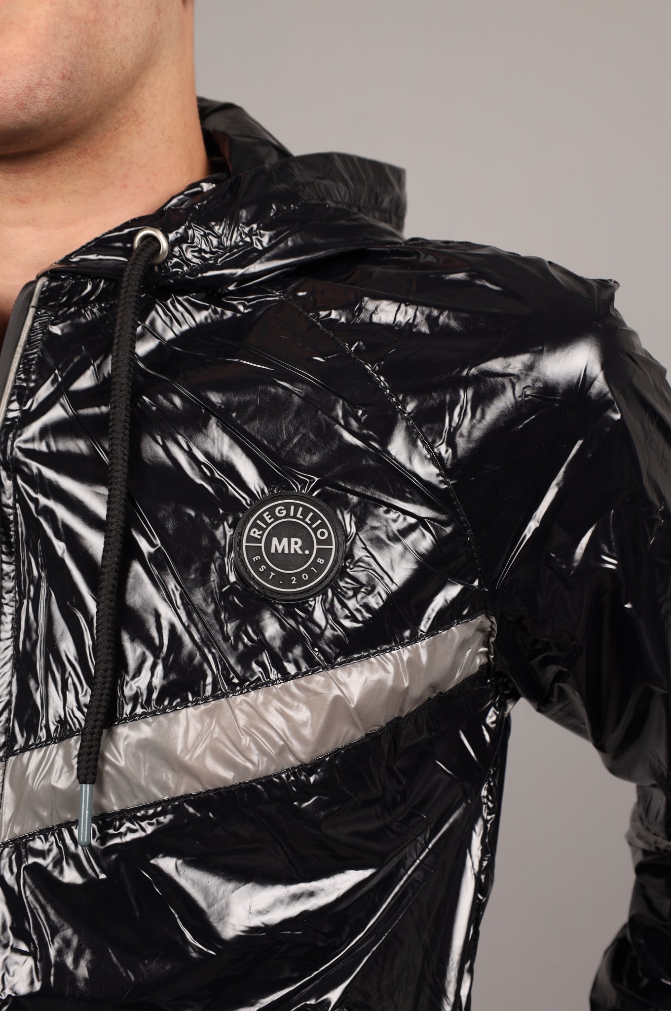 Shiny Nylon BASE Tracksuit Jacket - Grey at MR. Riegillio