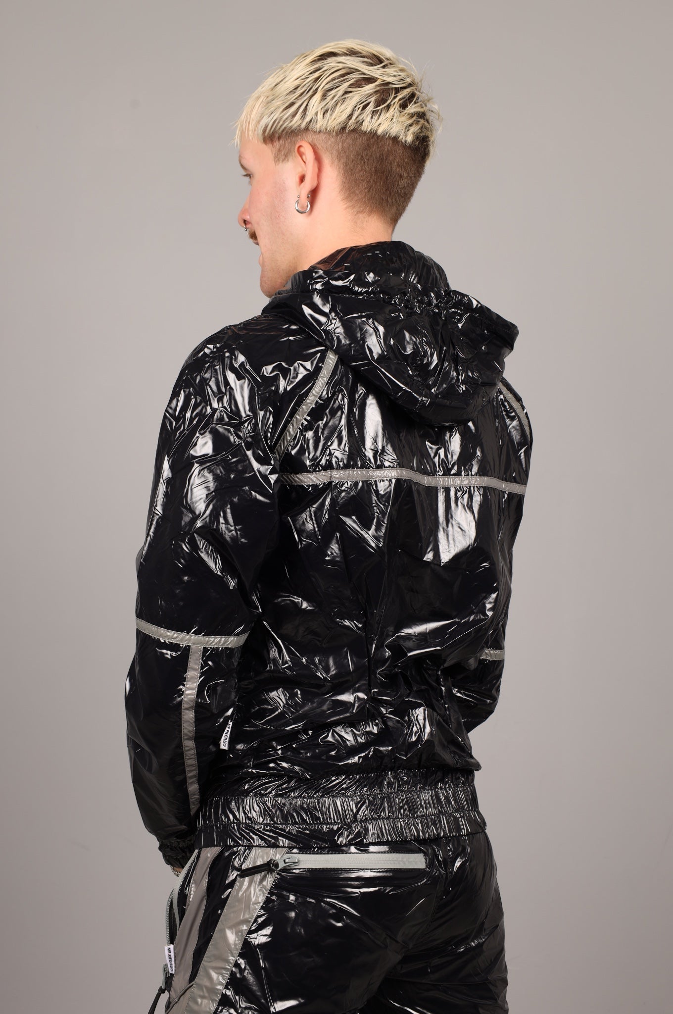 Shiny Nylon BASE Tracksuit Jacket - Grey at MR. Riegillio