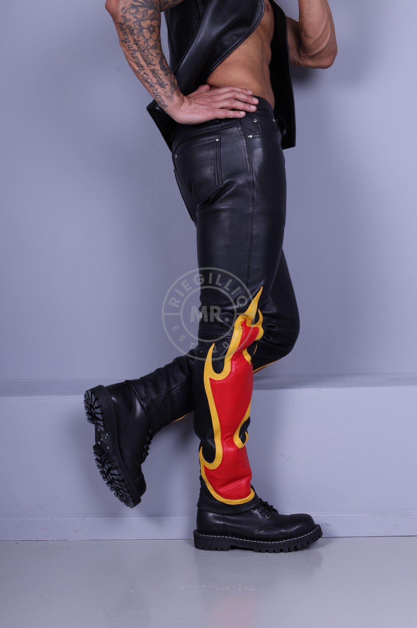 Flame Leather Pants at MR. Riegillio