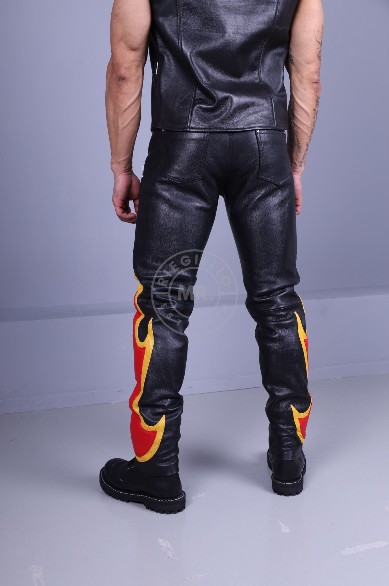 Flame Leather Pants-at MR. Riegillio