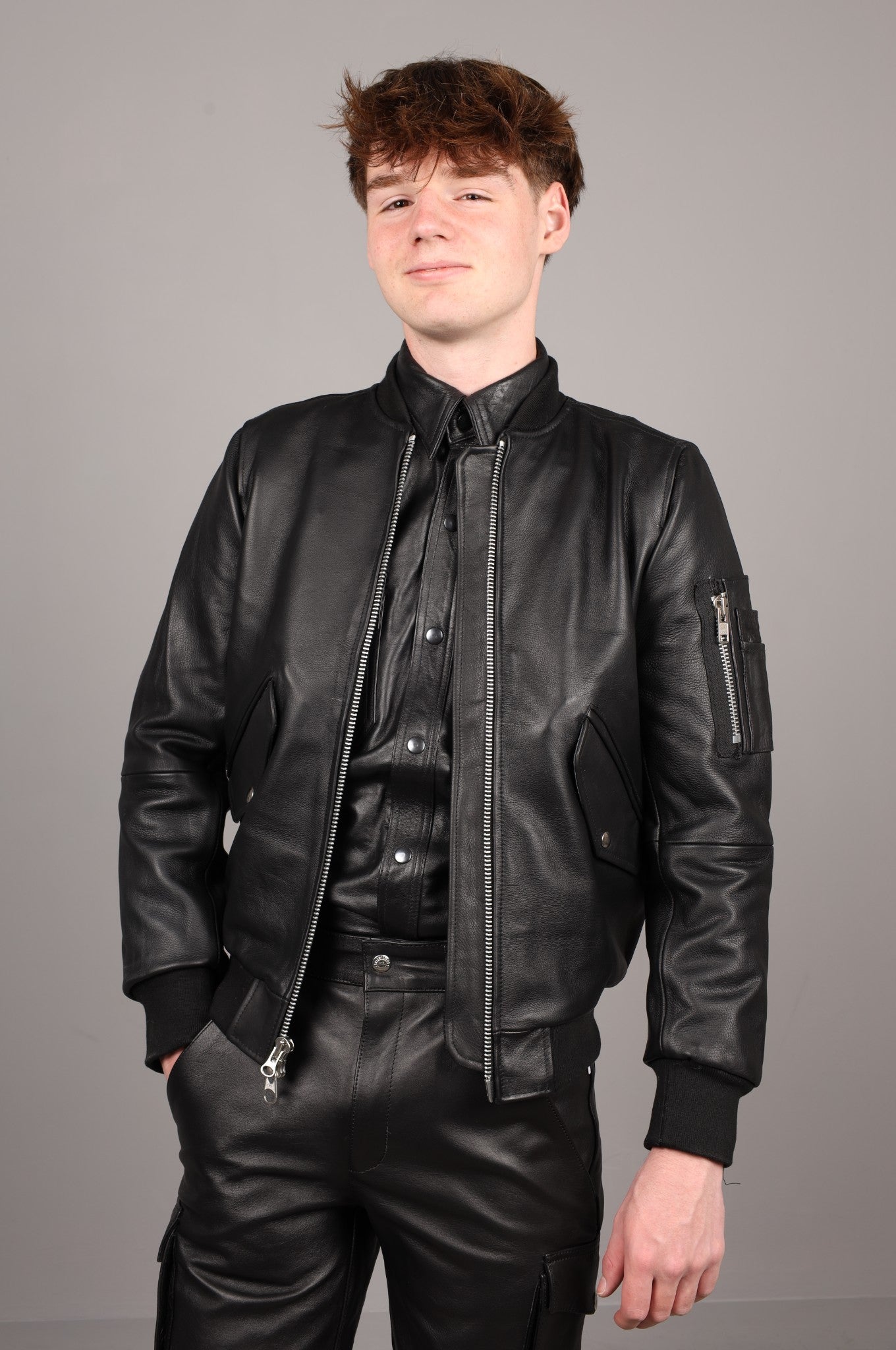 Black Leather Bomber Jacket