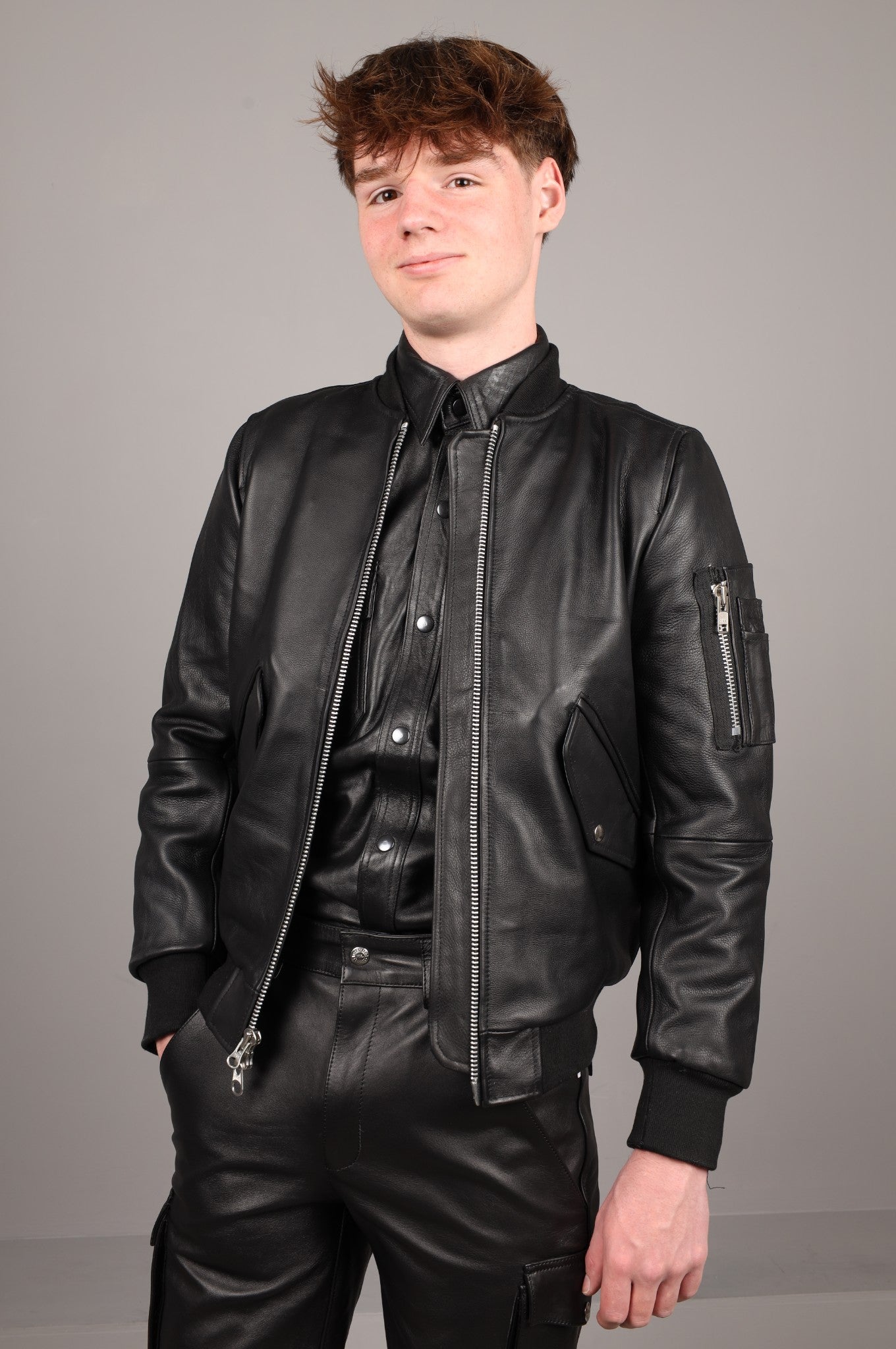 Black Leather Bomber Jacket