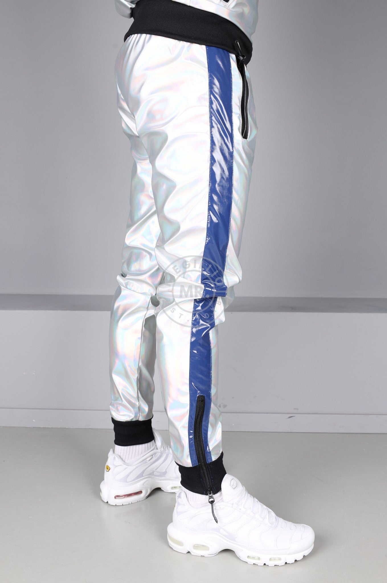 #001 Holographic PVC Tracksuit Pants at MR. Riegillio