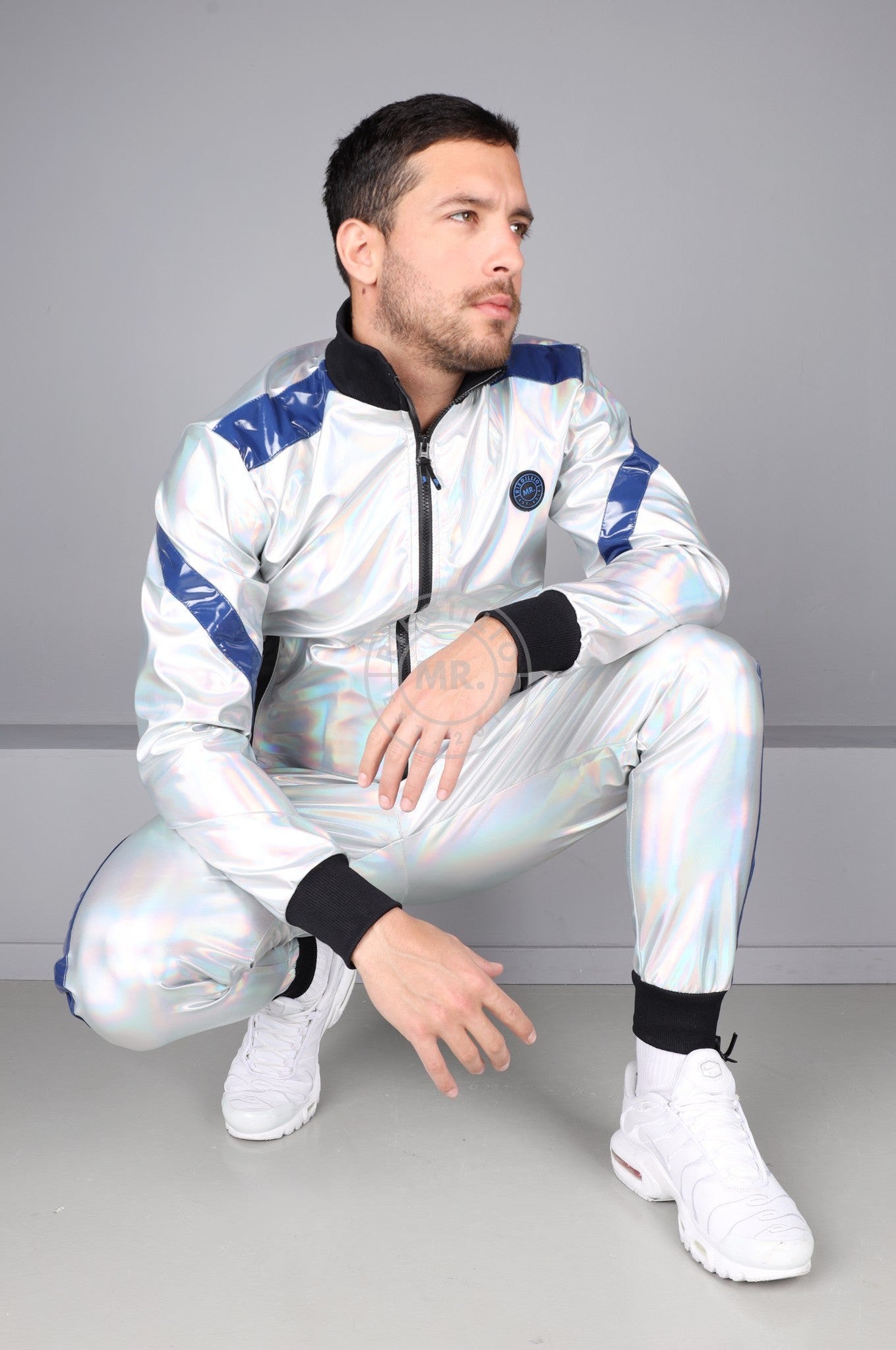 #001 Holographic PVC Tracksuit Pants at MR. Riegillio