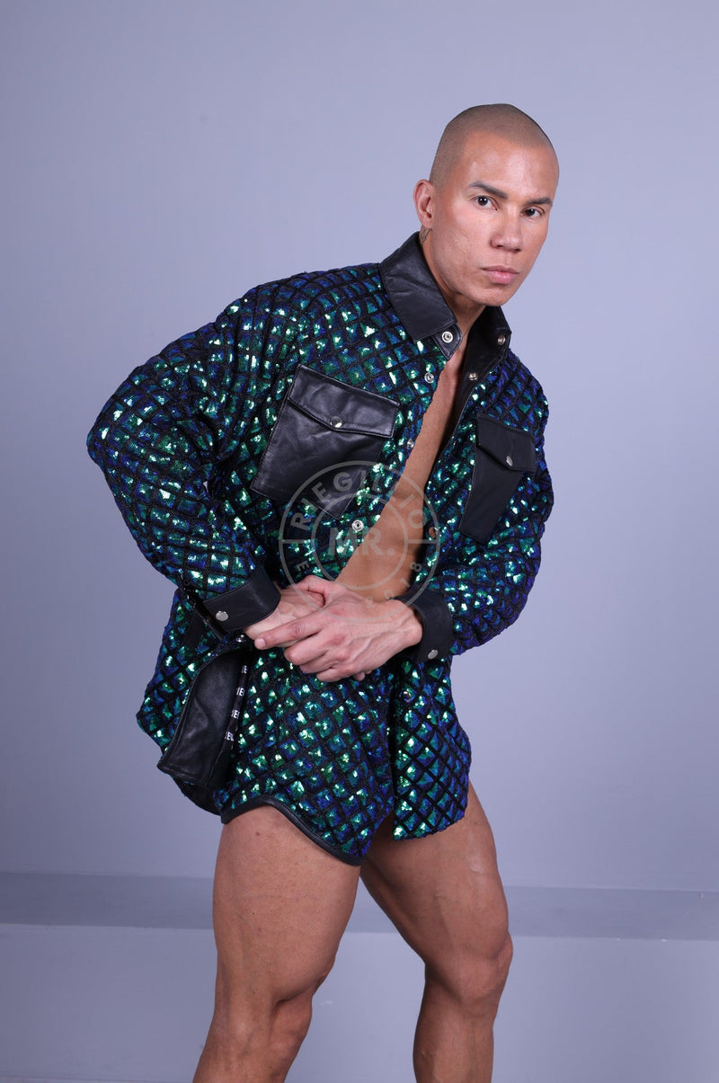 Square Sequin Long Sleeve Shirt Green at MR. Riegillio