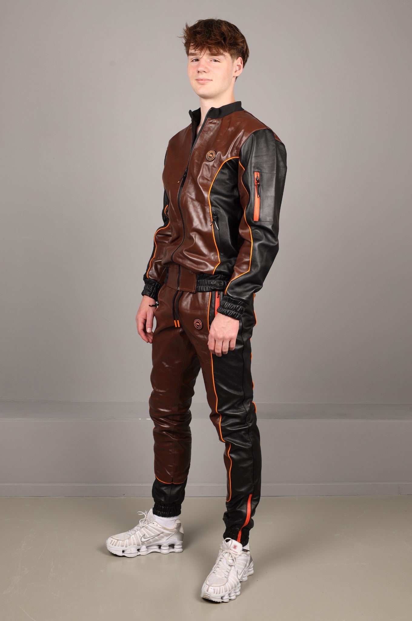 Leather Tracksuit Pants - Brown/Black