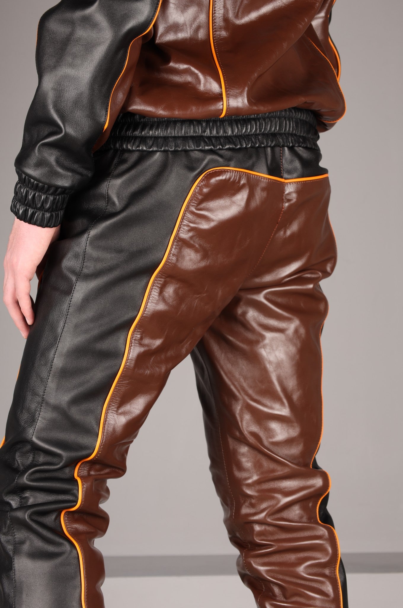 Leather Tracksuit Pants - Brown/Black