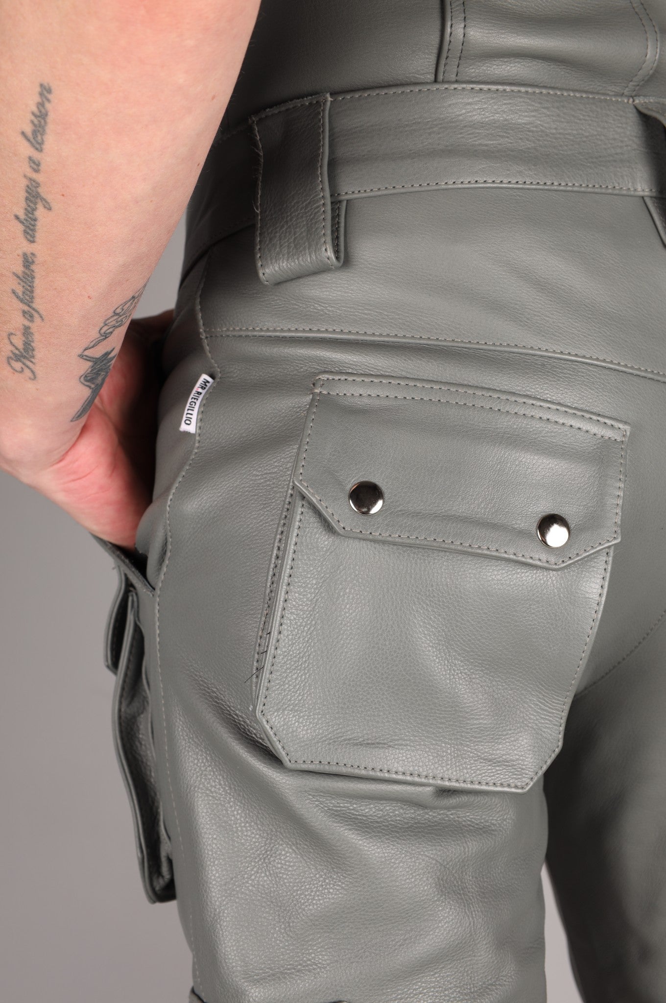 Slate Grey Leather Pants - Snap Pockets