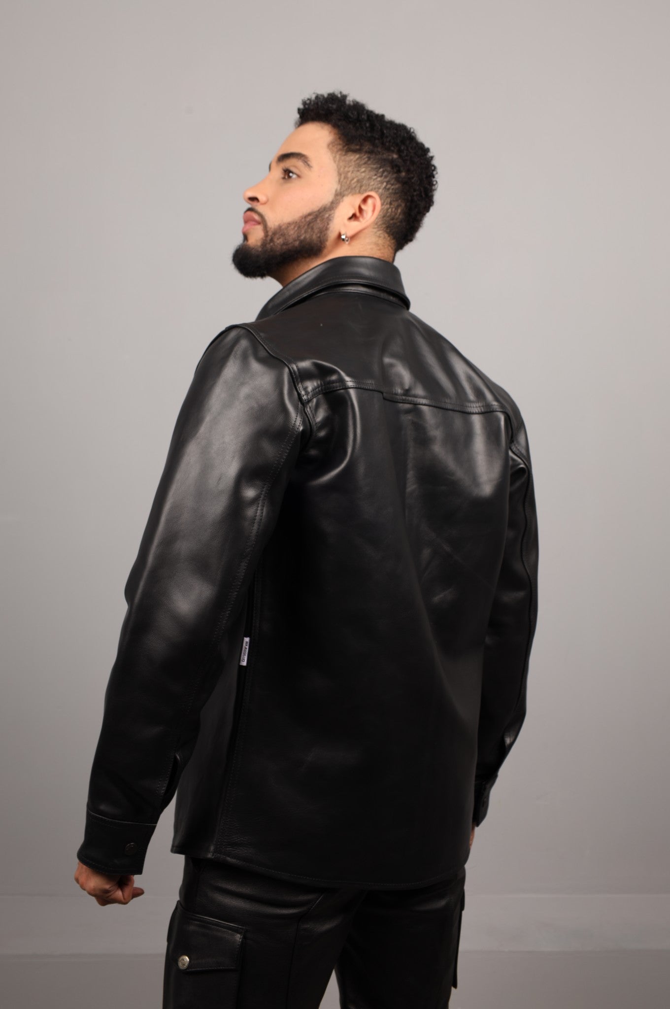 Black Straight Long Sleeve Leather Shirt
