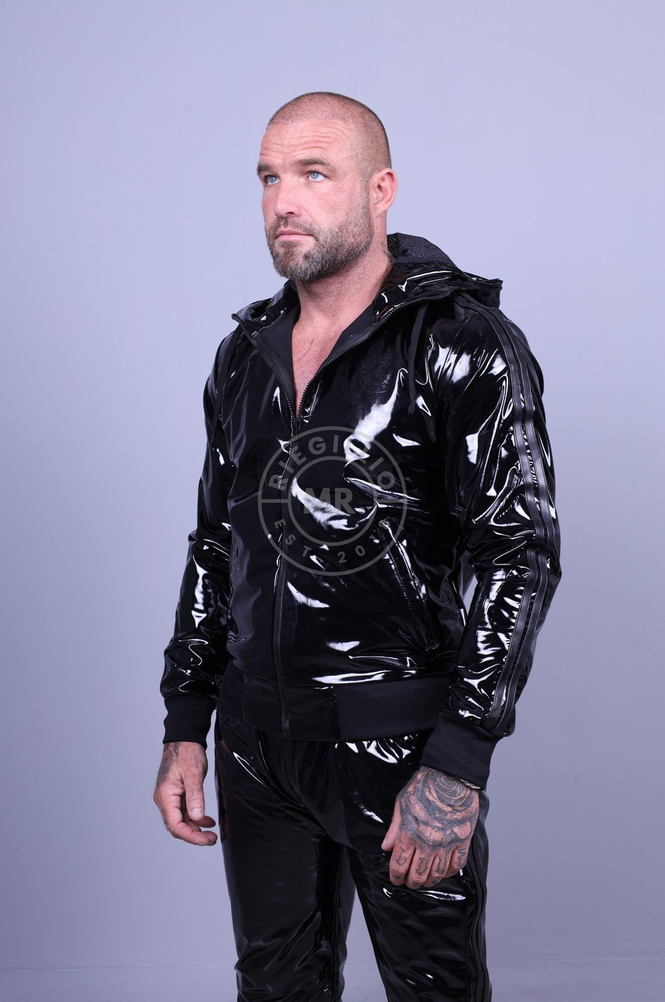 Full Black PVC Tracksuit Jacket-at MR. Riegillio