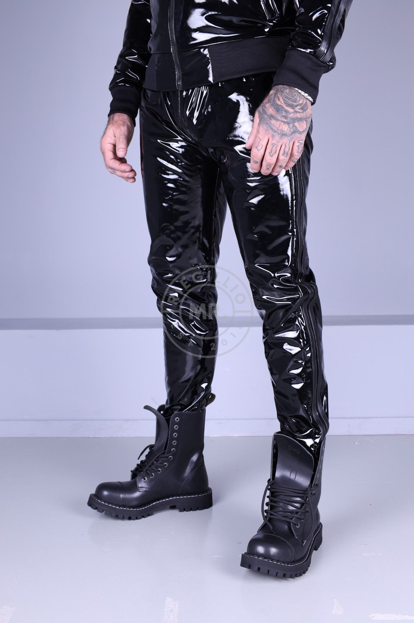Full Black PVC Tracksuit Pants by MR. Riegillio