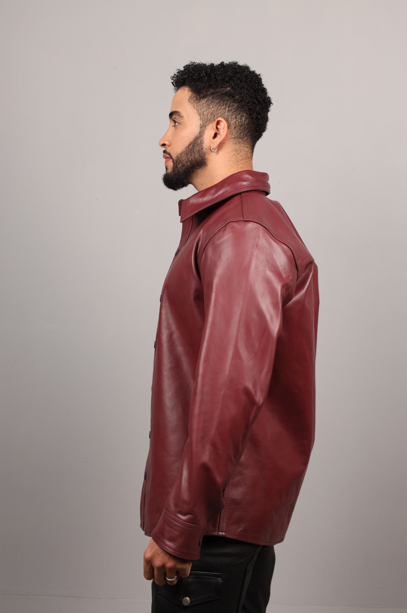 Burgundy Straight Long Sleeve Leather Shirt