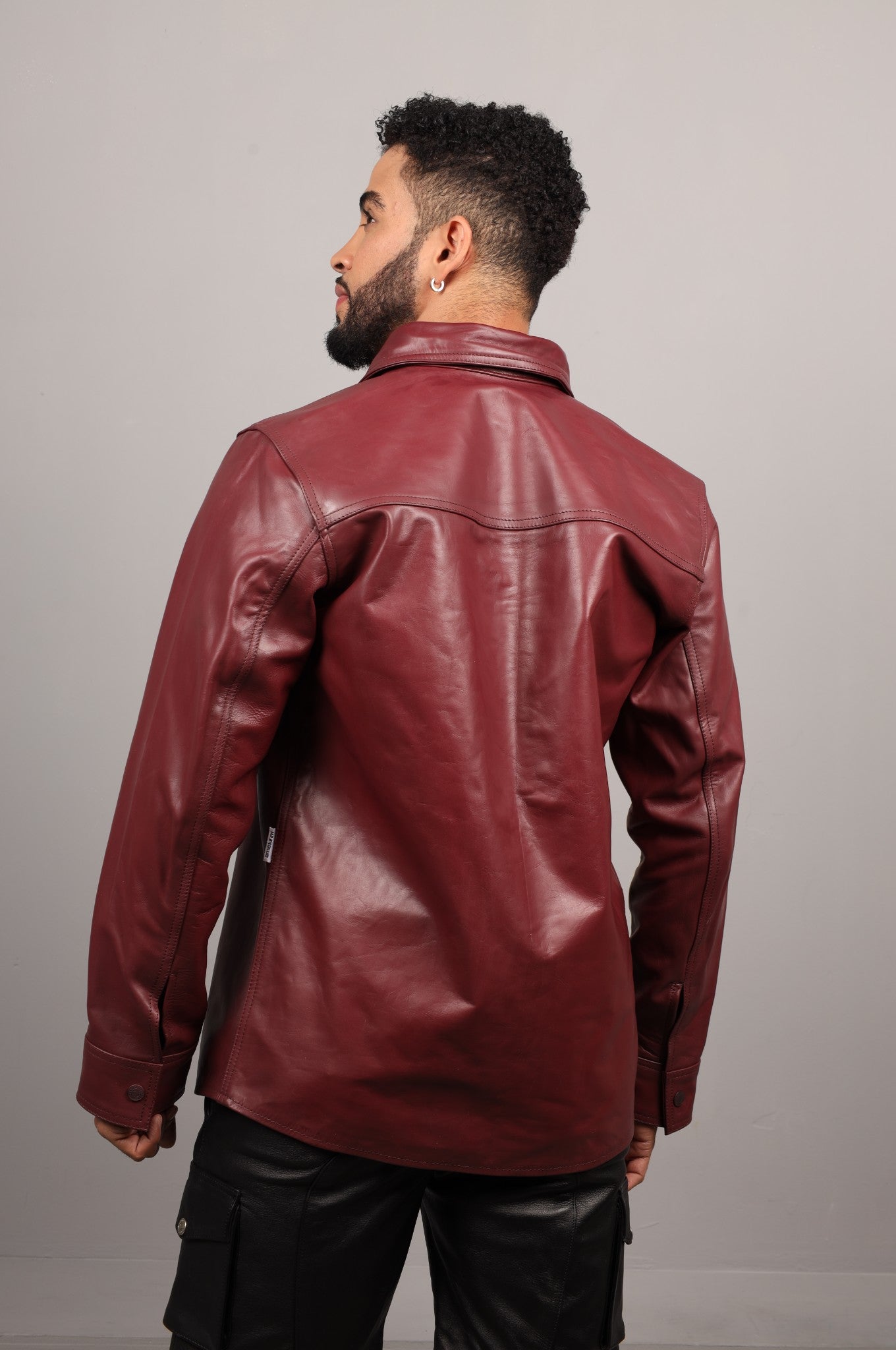 Burgundy Straight Long Sleeve Leather Shirt