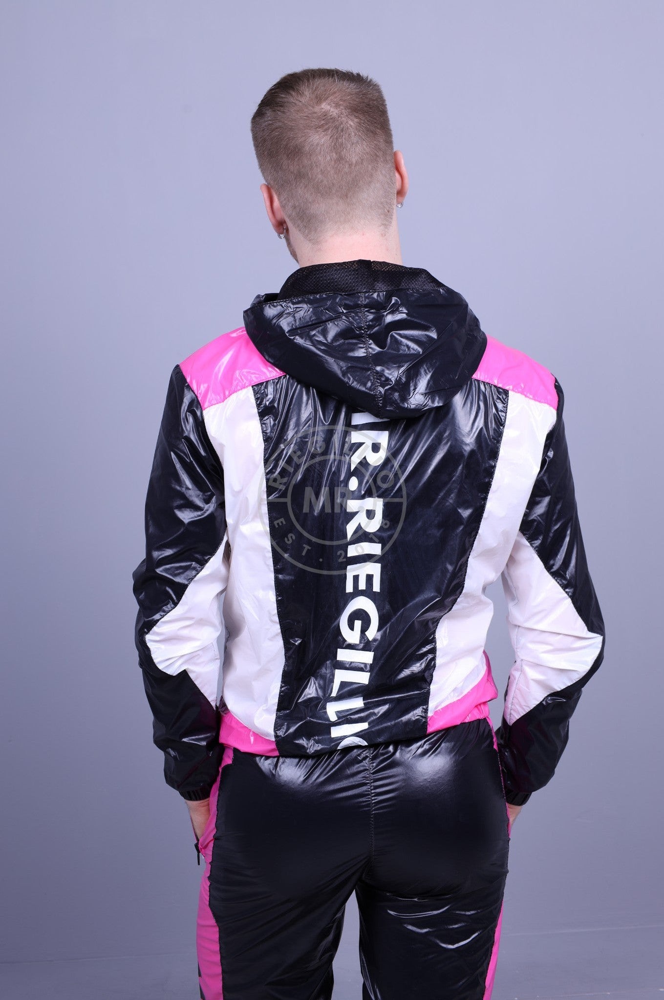 Shiny Nylon Tracksuit Jacket - Pink Panels