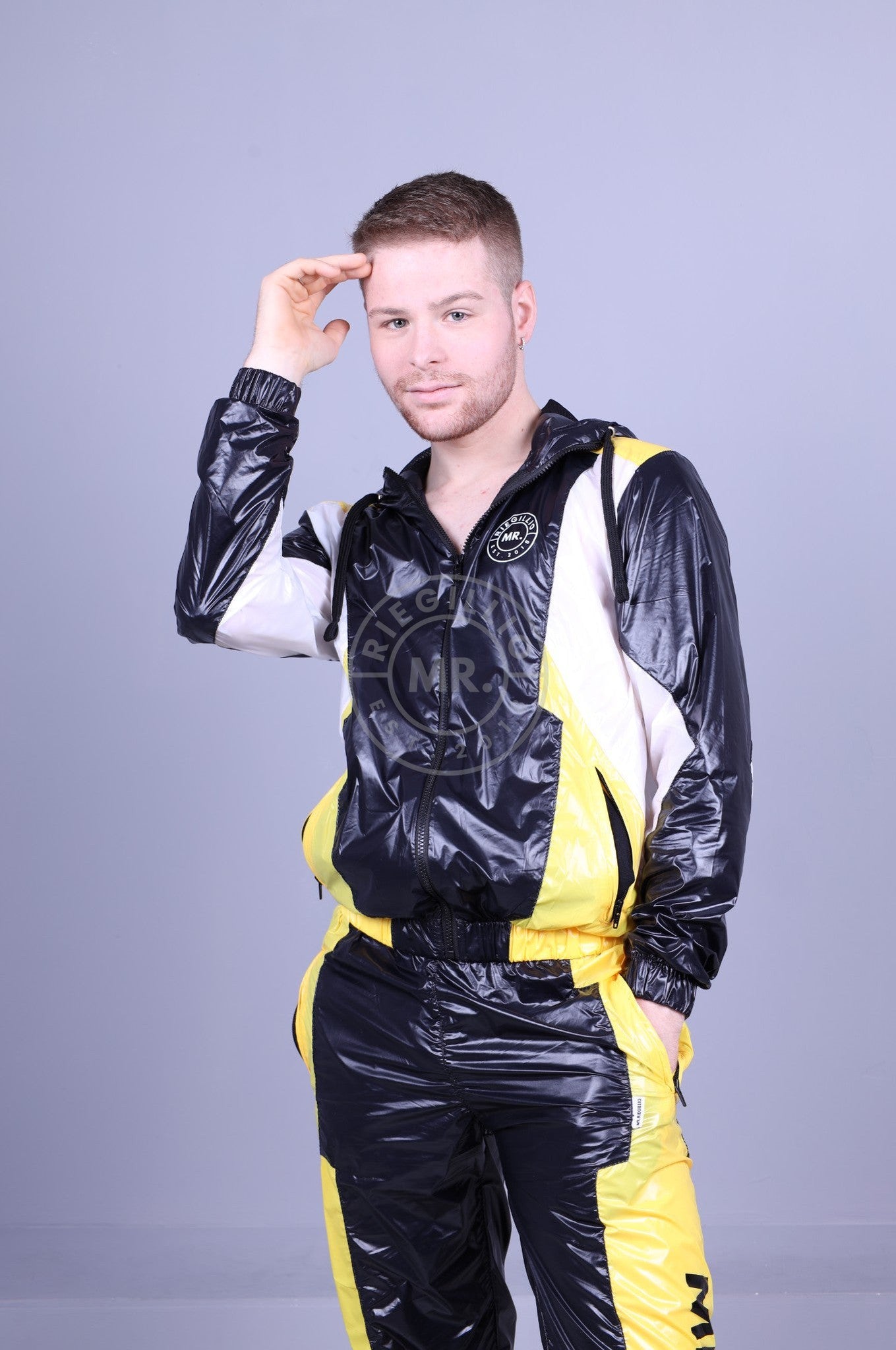 Shiny Nylon Tracksuit Jacket - Yellow Panels