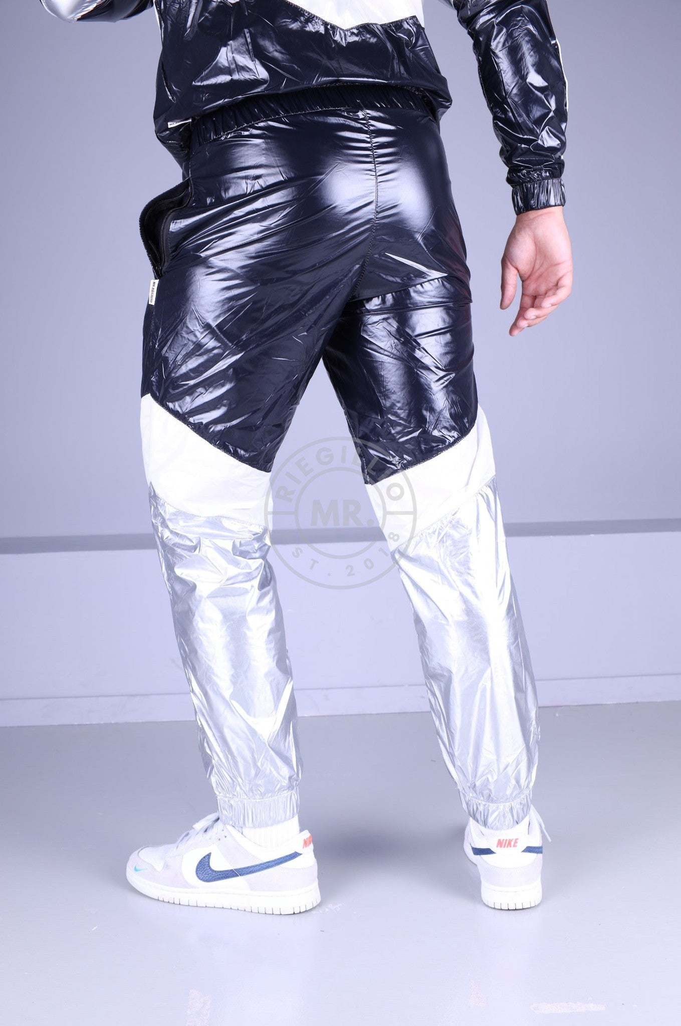 Shiny Nylon Tracksuit Pants - Silver Panels