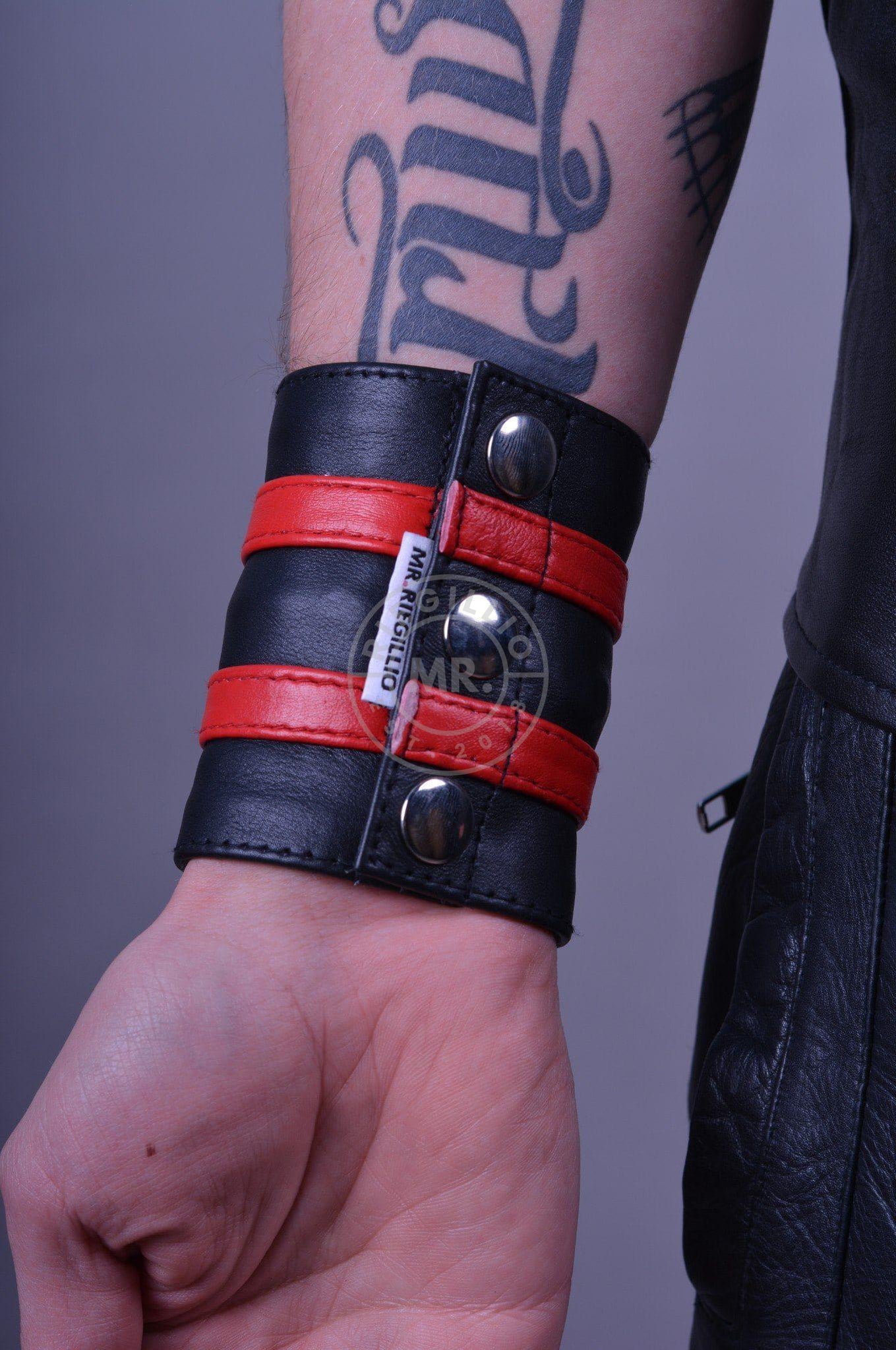 Double black leather on sale wrist wide bracelet